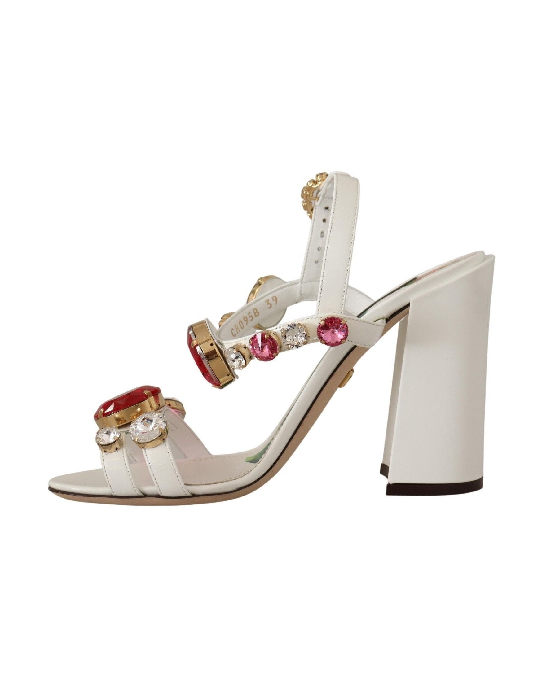 Dolce & Gabbana White Leather Crystal Keira Heels Heels