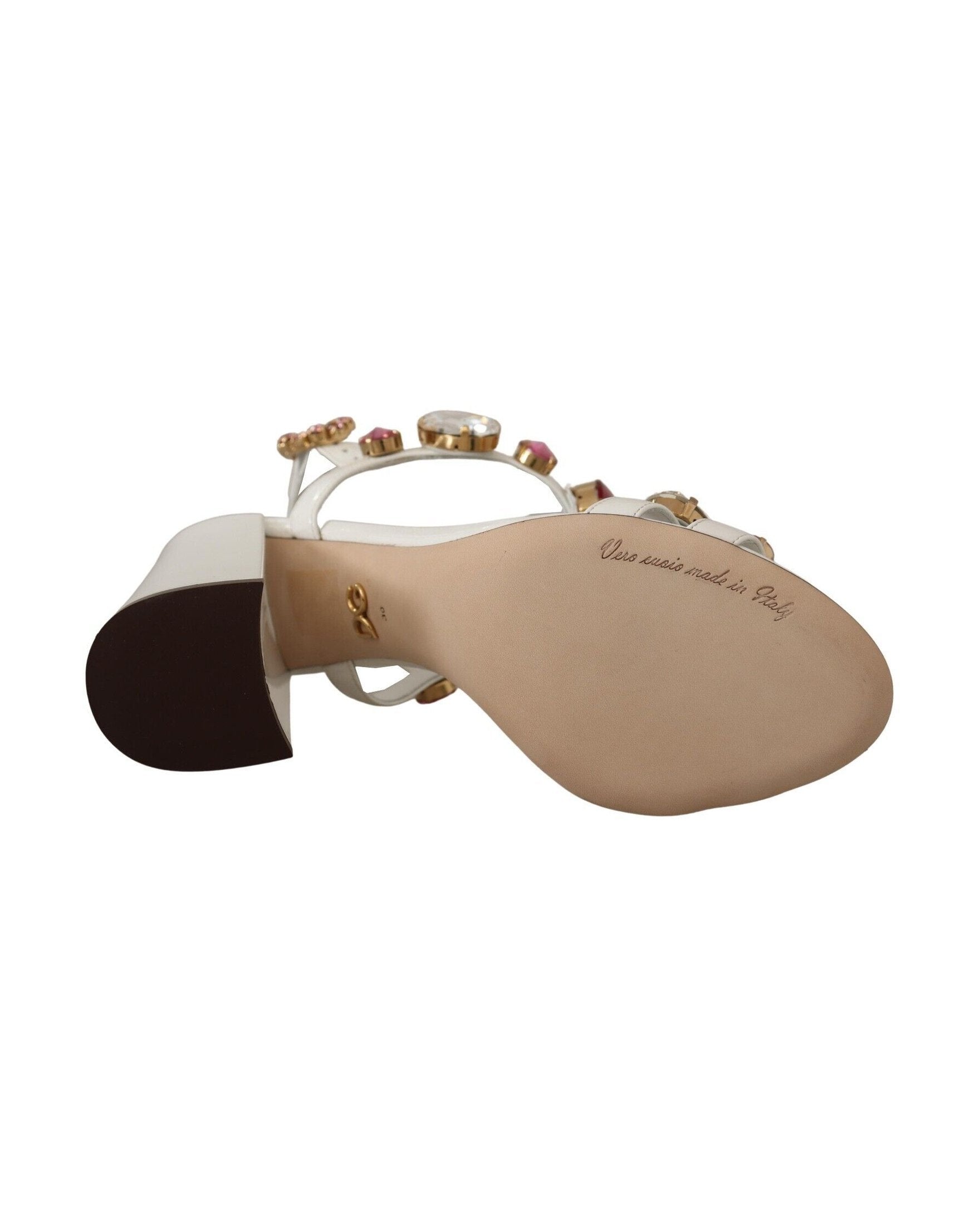Dolce & Gabbana White Leather Crystal Keira Heels Heels