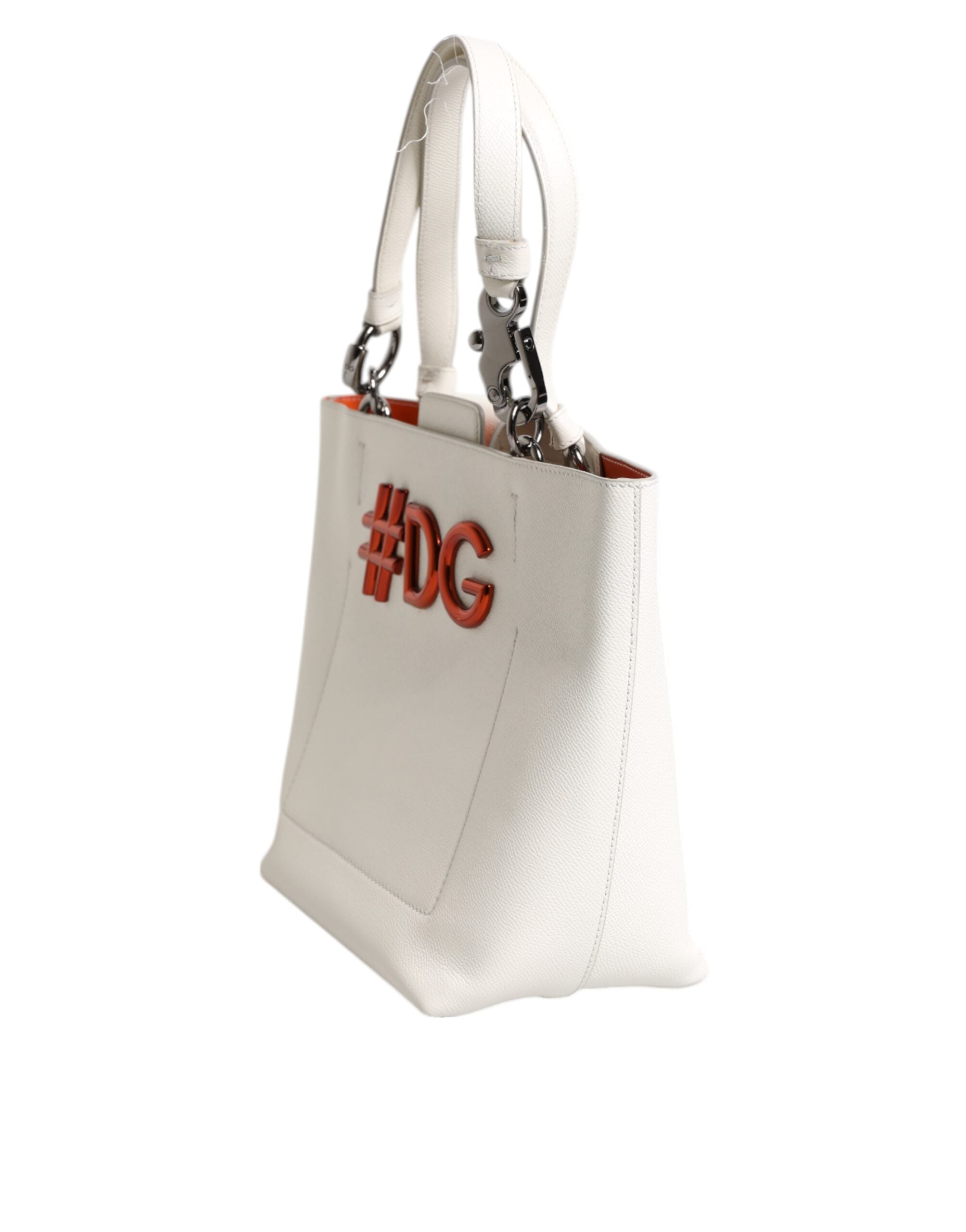 Dolce & Gabbana White Leather #Dg Beatrice Top Handle Tote Bag Glam Steals