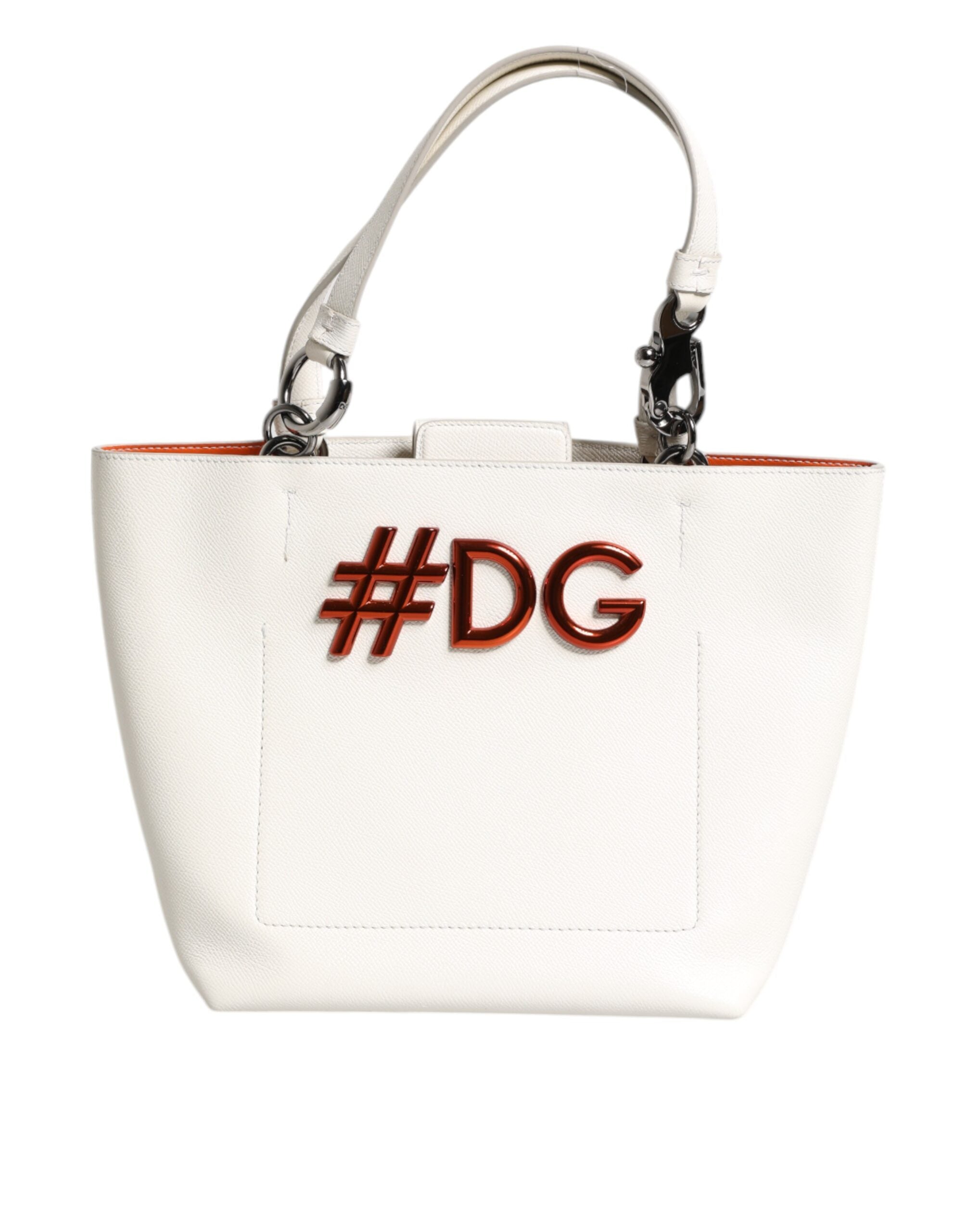 Dolce & Gabbana White Leather #Dg Beatrice Top Handle Tote Bag Glam Steals