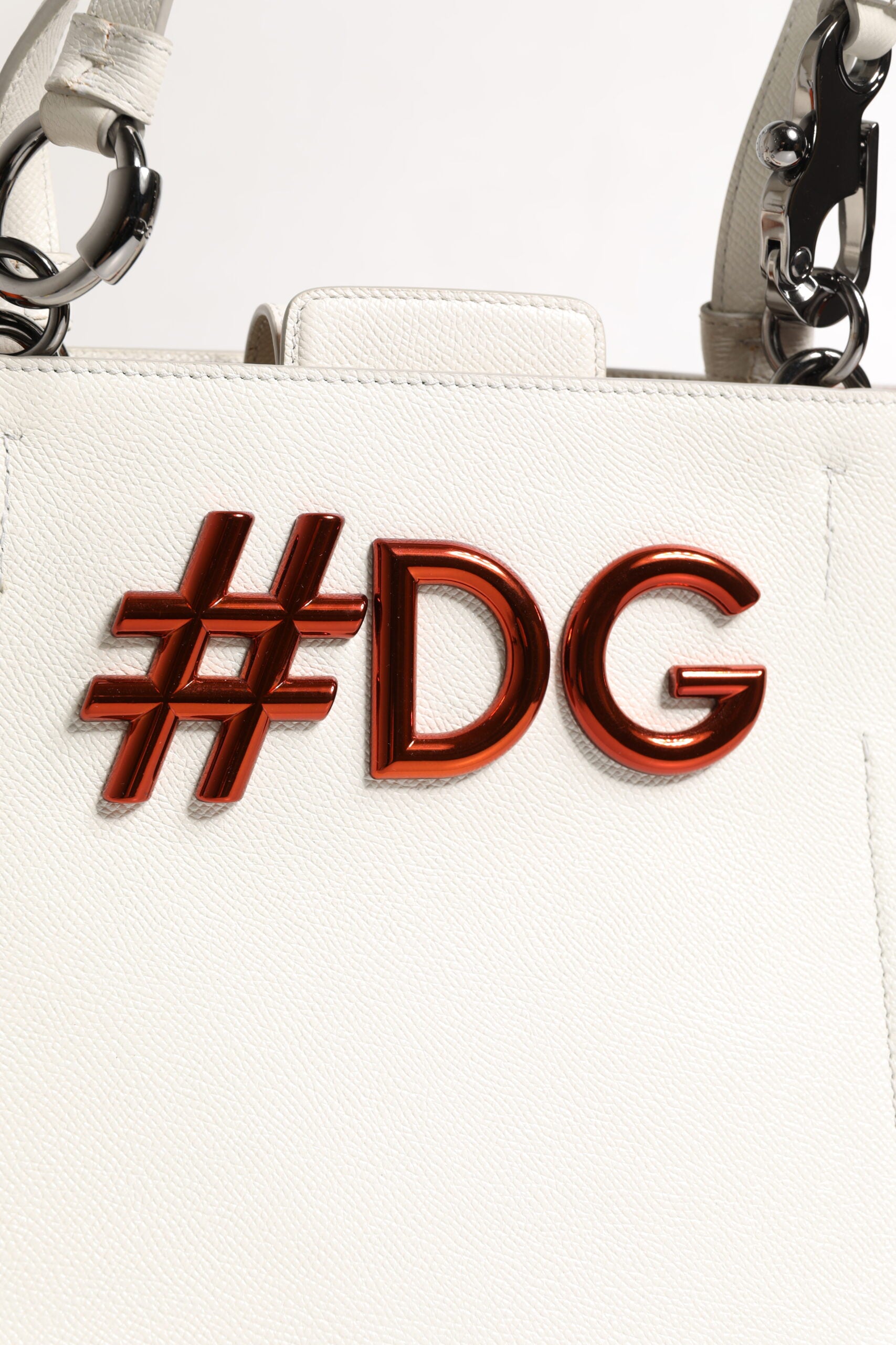 Dolce & Gabbana White Leather #Dg Beatrice Top Handle Tote Bag Glam Steals
