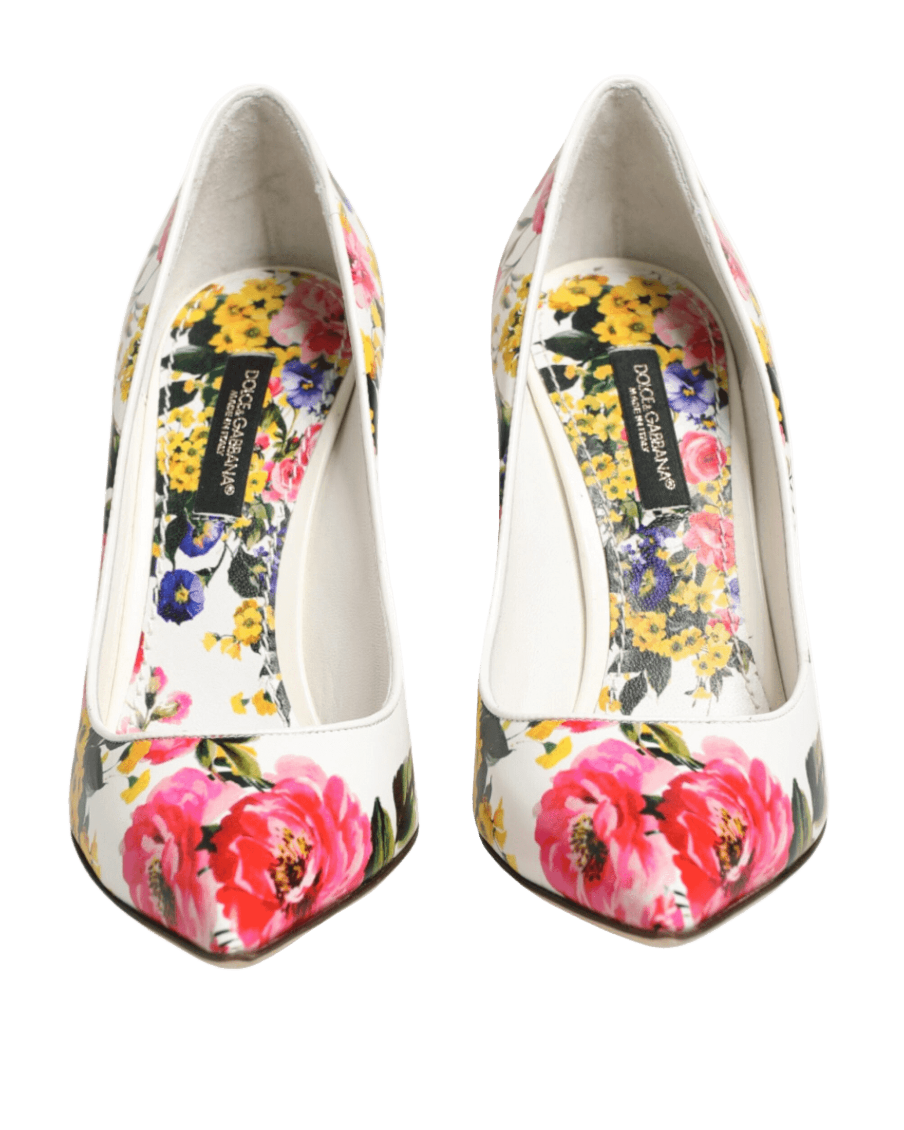 Dolce & Gabbana White Leather Floral High Heels Pumps Shoes Heels