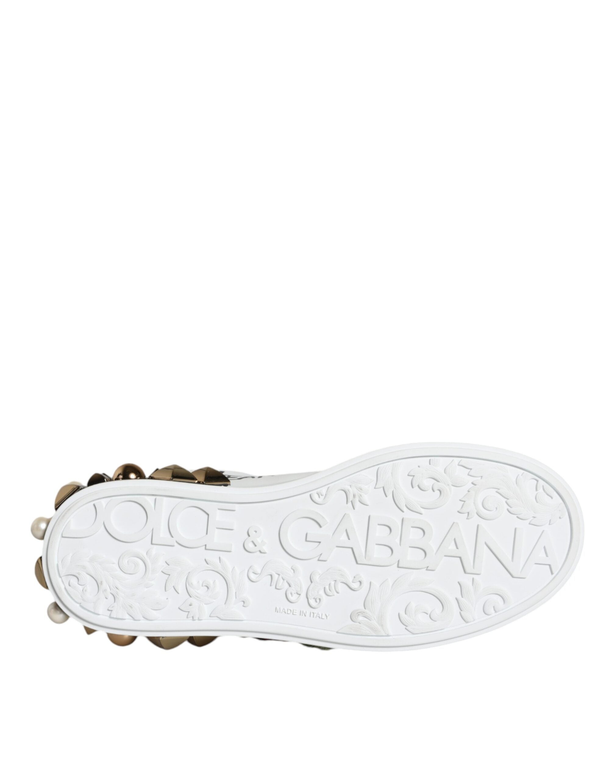 Dolce & Gabbana White Leather Floral Studded Sneakers Shoes Glam Steals