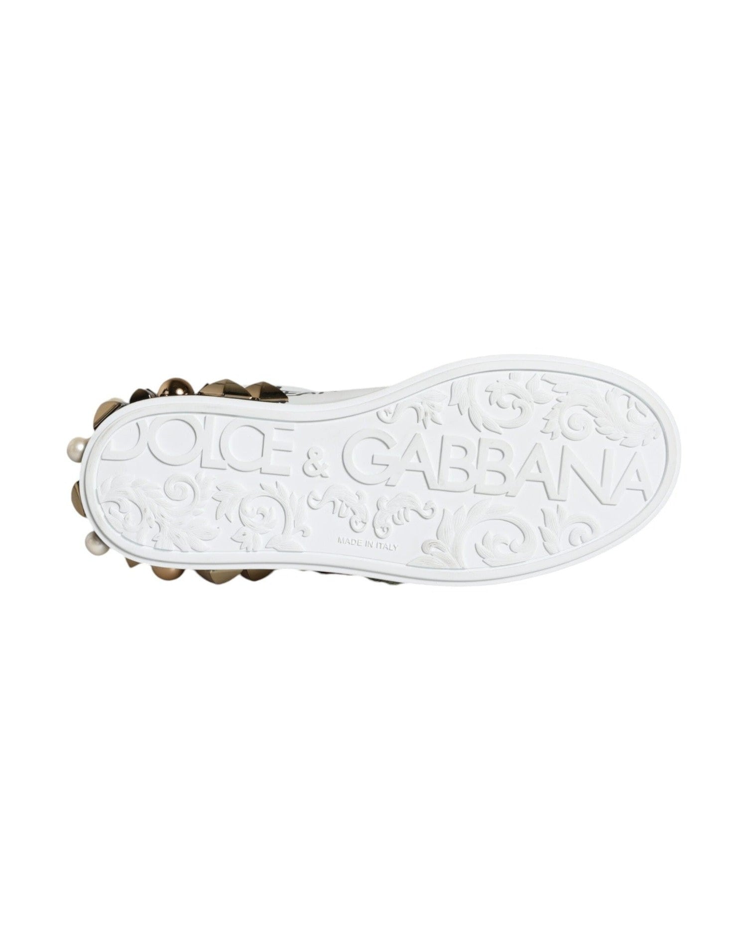 Dolce & Gabbana White Leather Floral Studded Sneakers Shoes Glam Steals