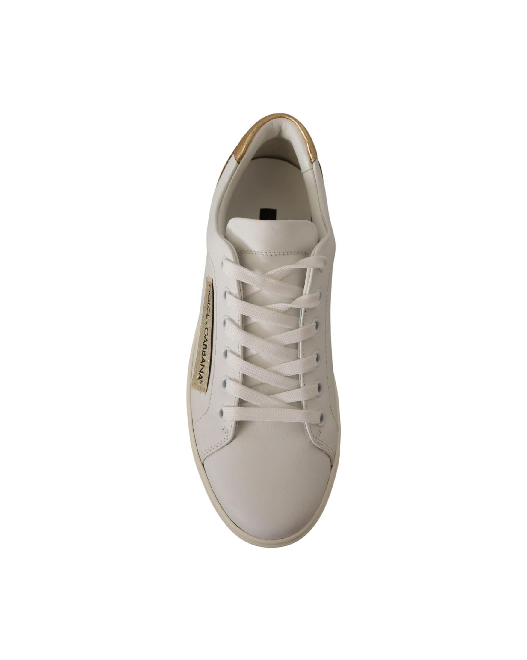 Dolce & Gabbana White Leather Gold Low Top Sneakers Sneakers