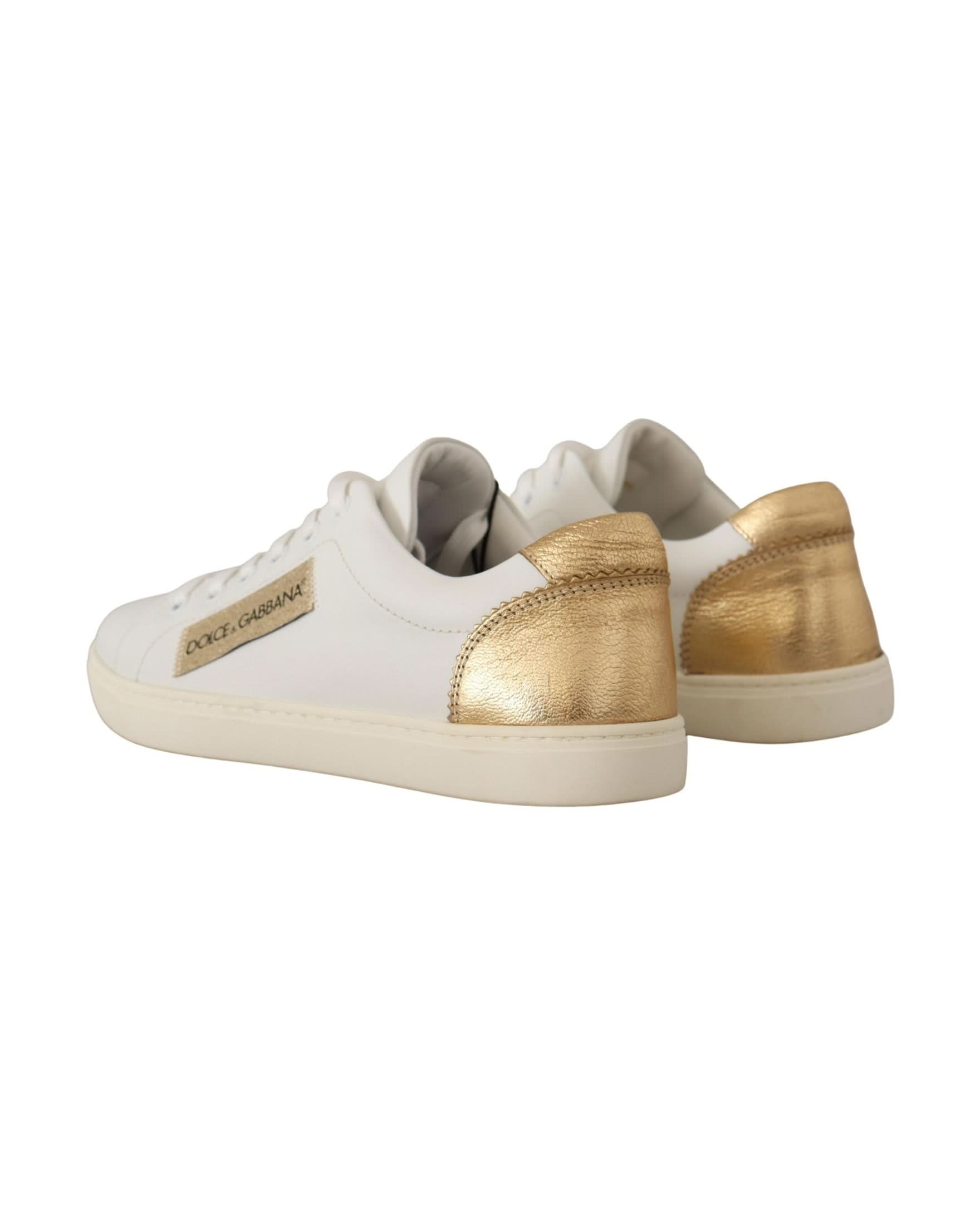 Dolce & Gabbana White Leather Gold Low Top Sneakers Sneakers