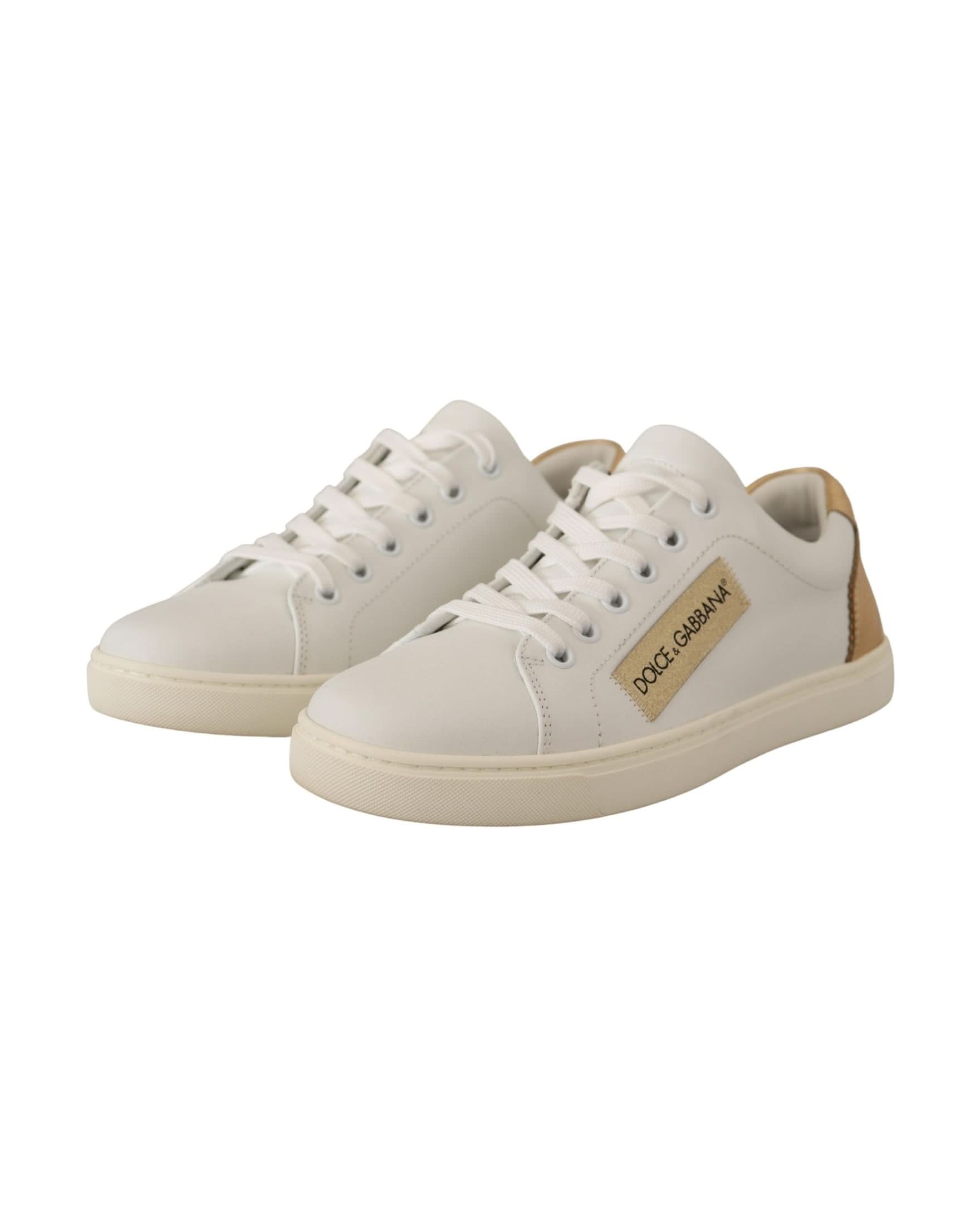 Dolce & Gabbana White Leather Gold Low Top Sneakers Sneakers