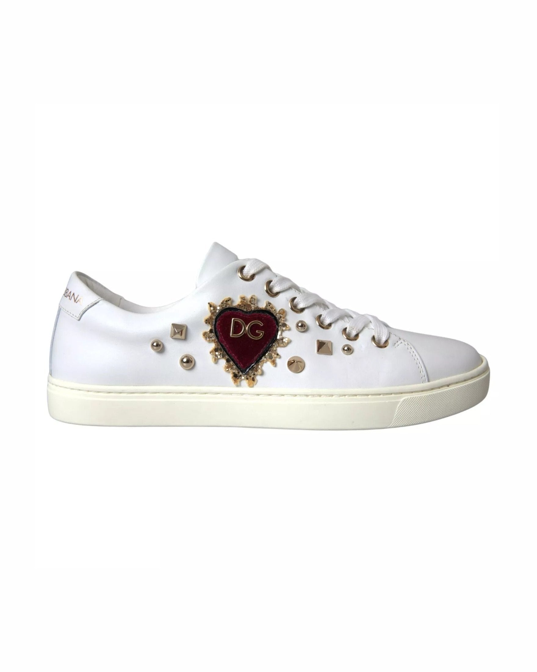 Dolce & Gabbana White Leather Gold Red Heart Sneakers Shoes Glam Steals