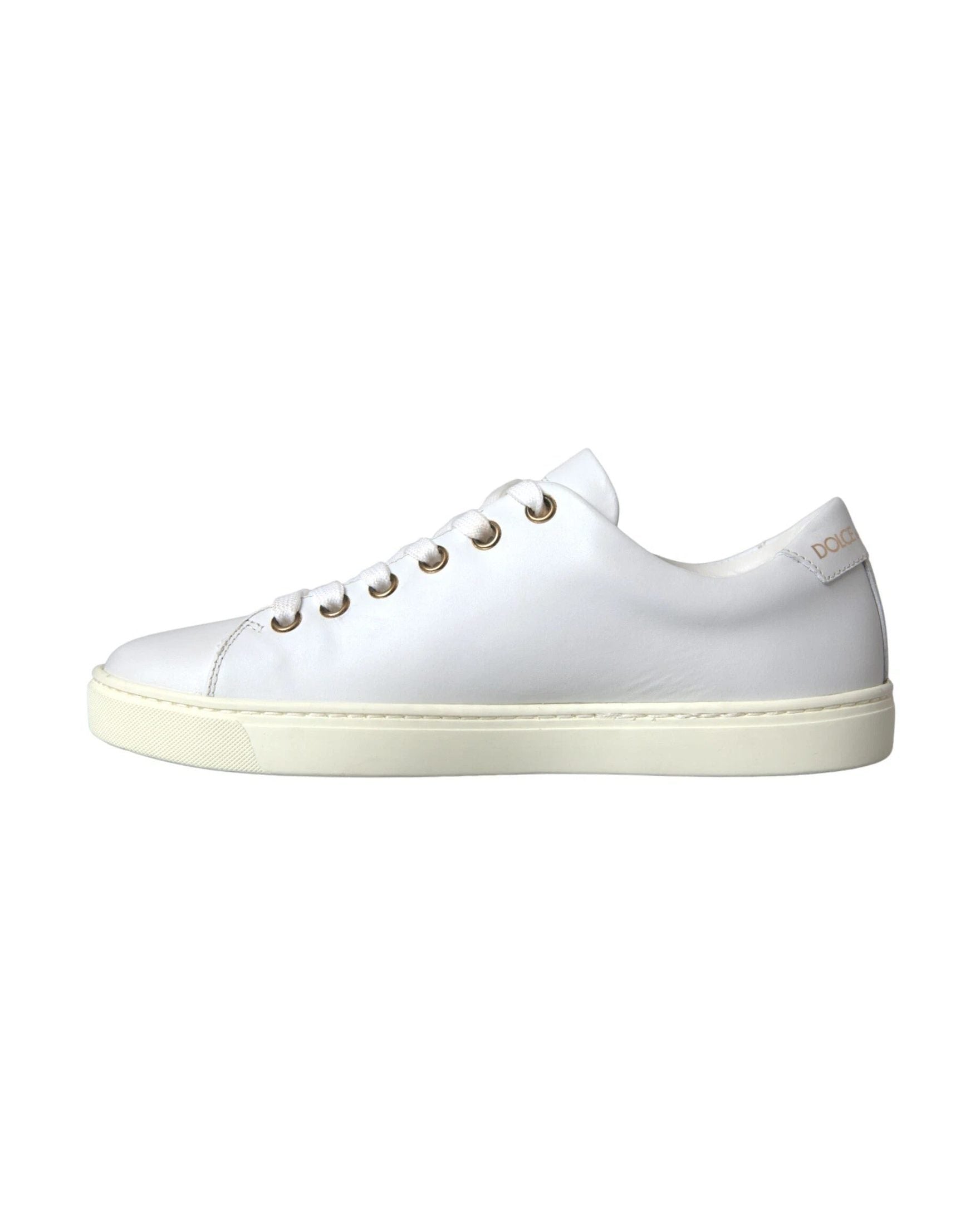 Dolce & Gabbana White Leather Gold Red Heart Sneakers Shoes Glam Steals