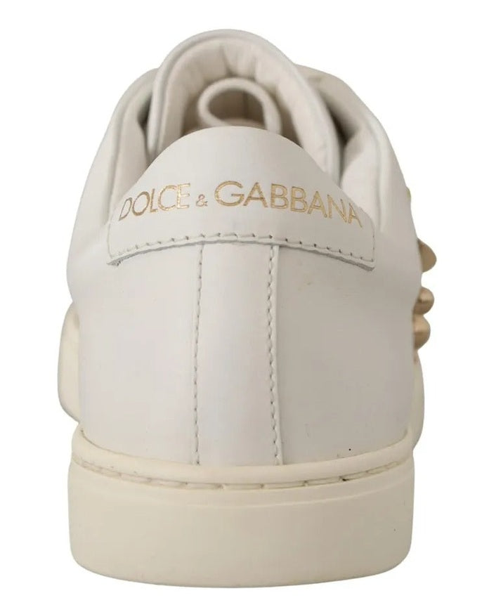 Dolce & Gabbana White Leather Gold Red Heart Sneakers Sneakers