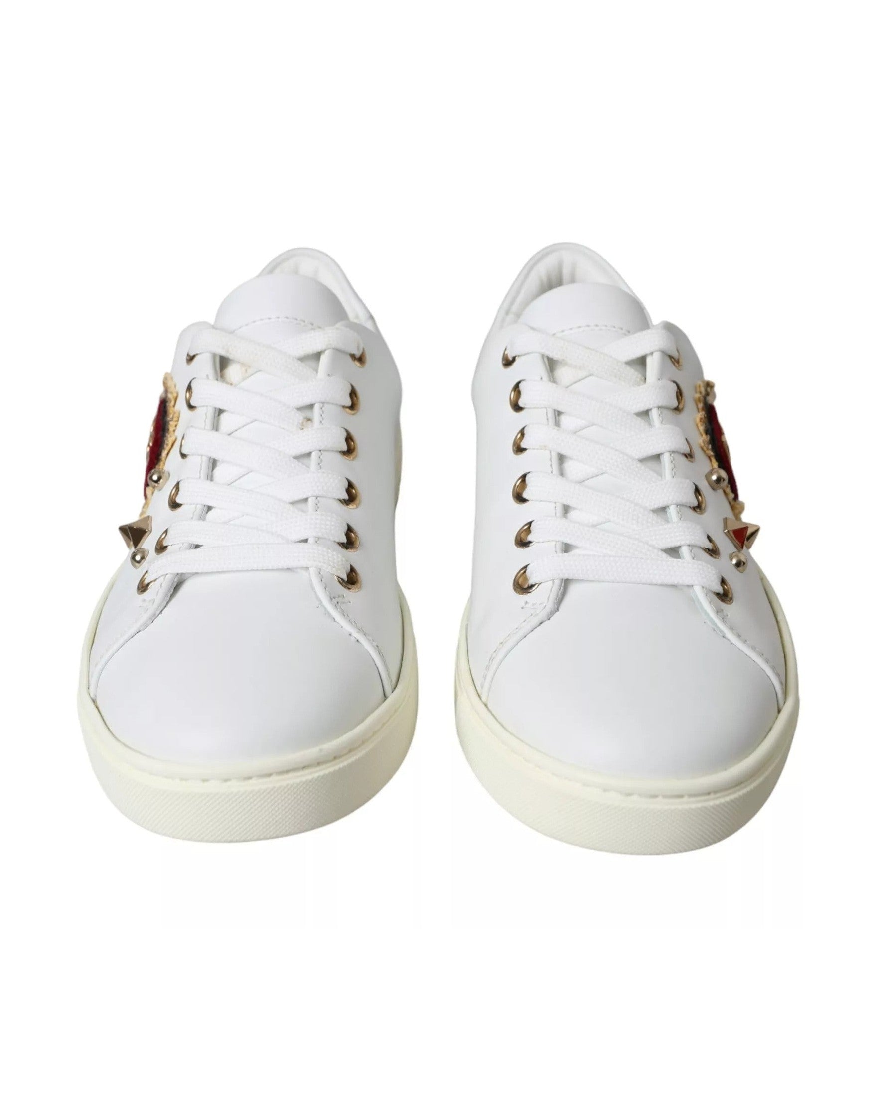 Dolce & Gabbana White Leather Gold Red Heart Sneakers Shoes Glam Steals