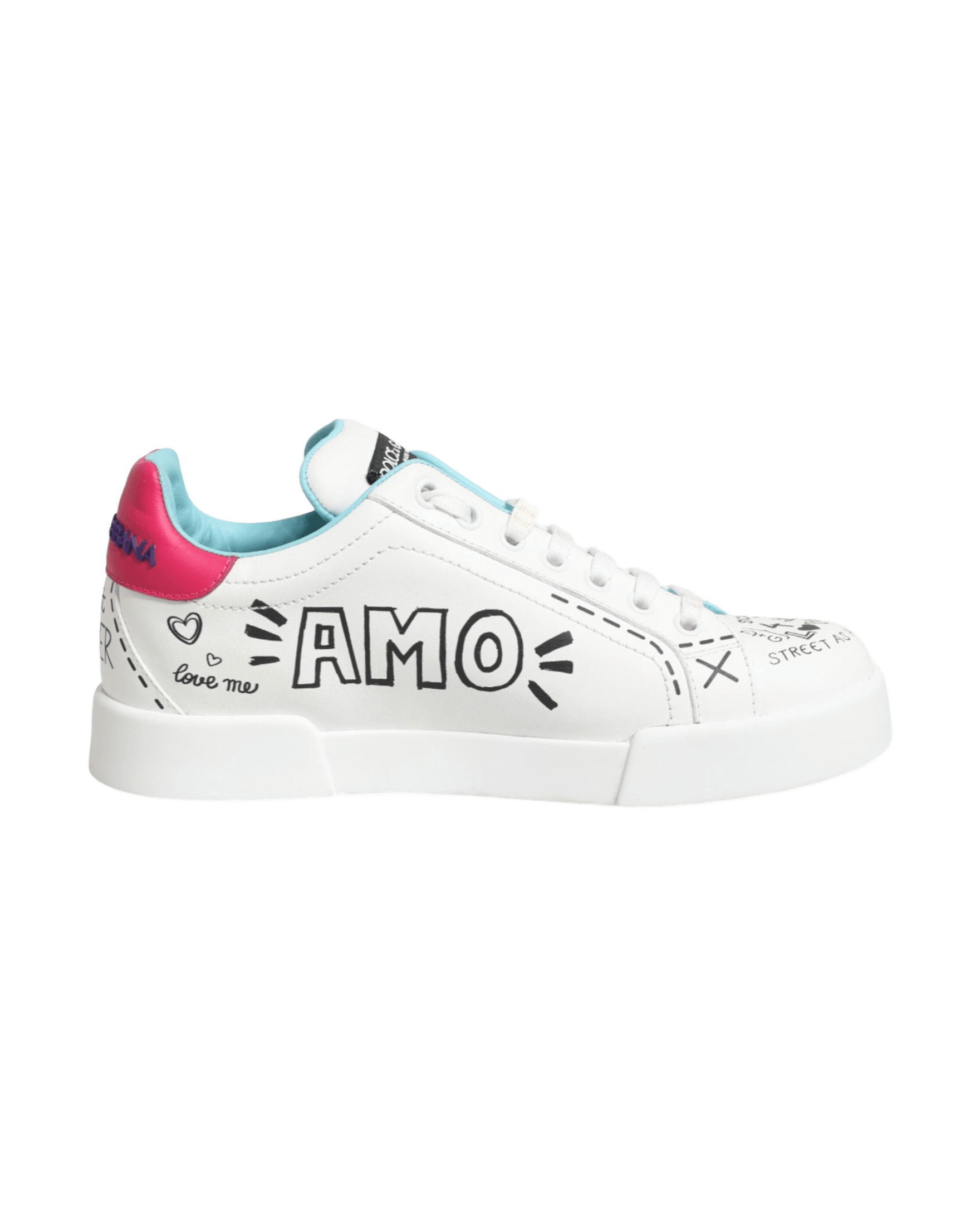 Dolce & Gabbana White Leather Graffiti Low Top Sneakers Shoes Sneakers