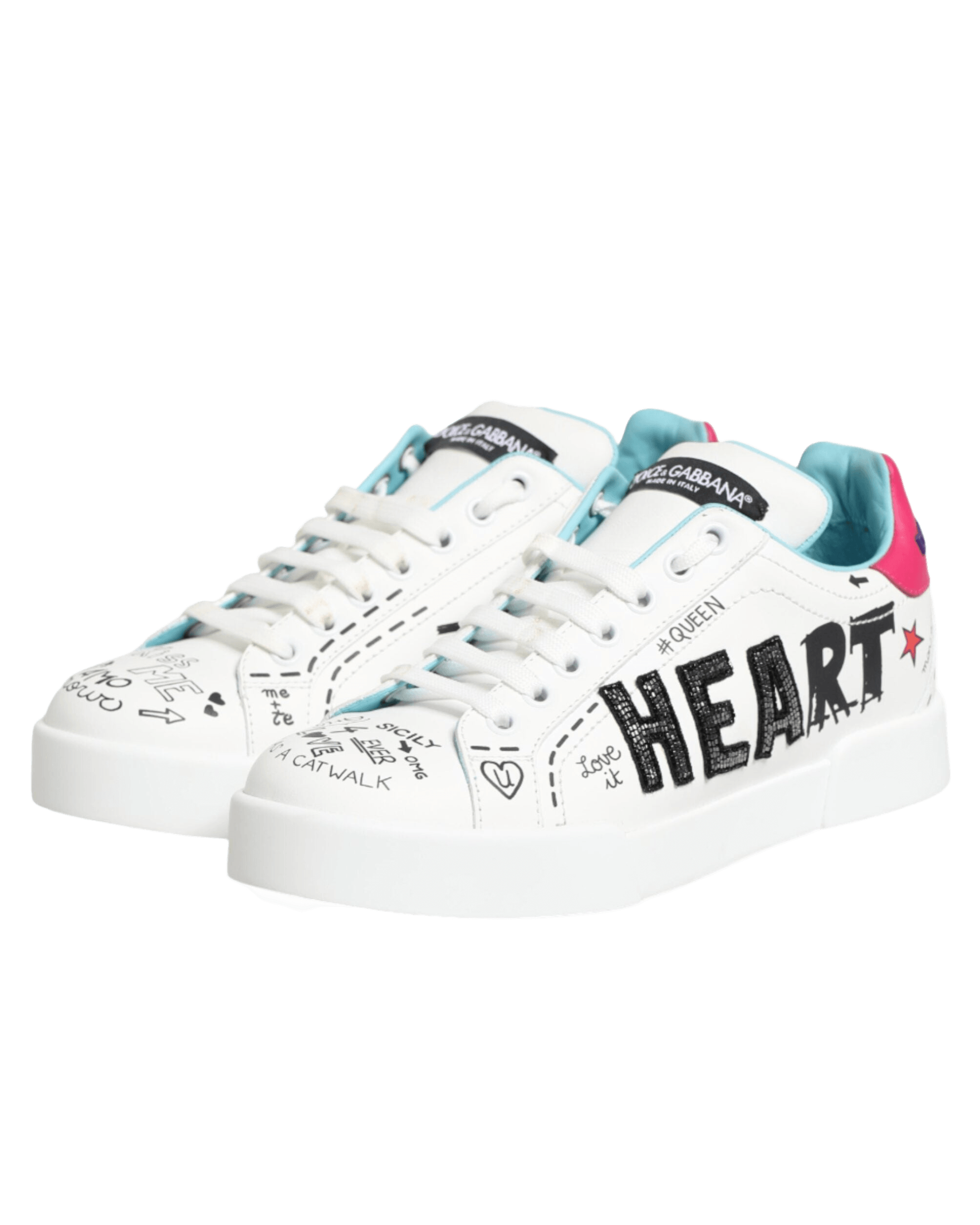 Dolce & Gabbana White Leather Graffiti Low Top Sneakers Shoes Glam Steals