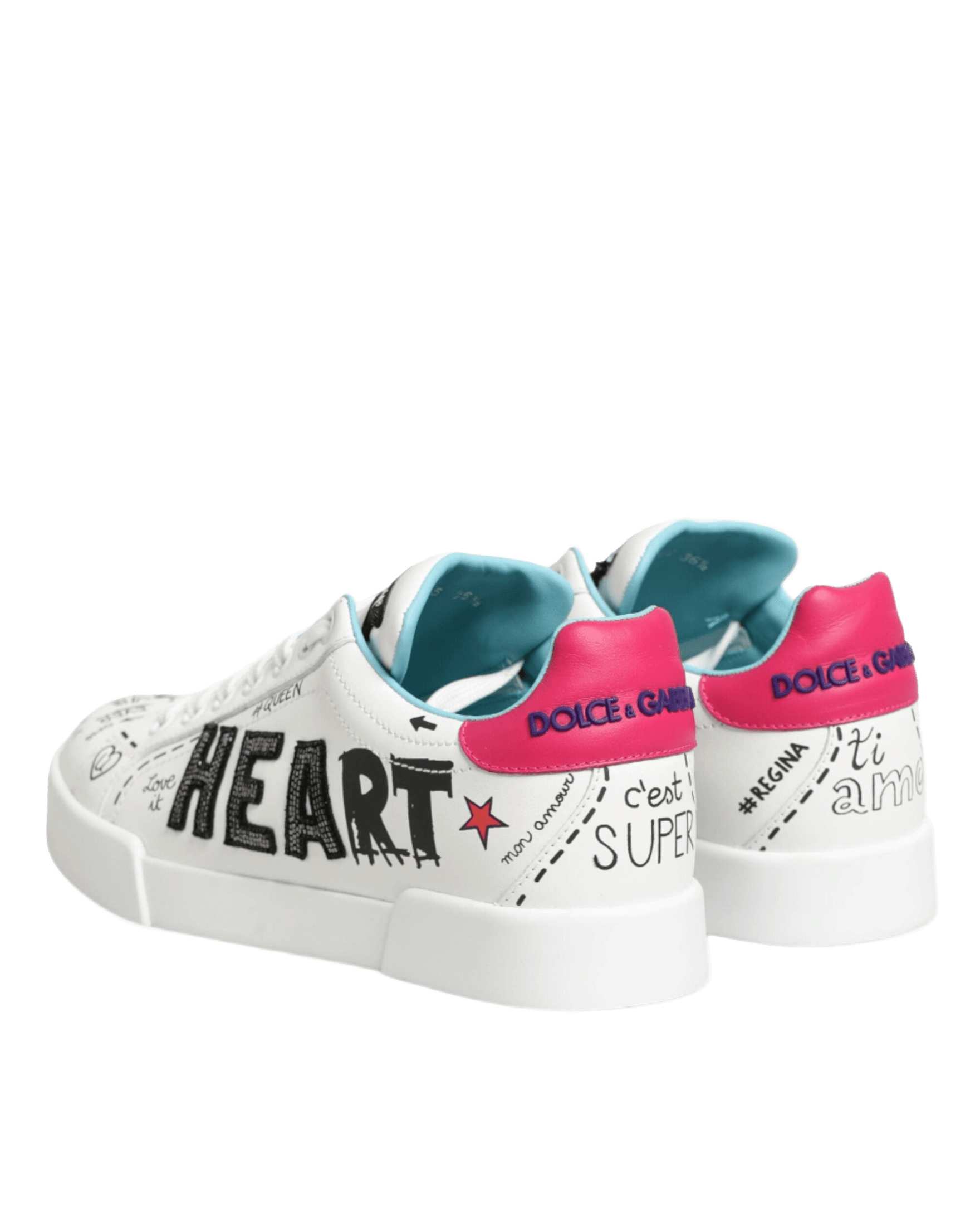 Dolce & Gabbana White Leather Graffiti Low Top Sneakers Shoes Sneakers