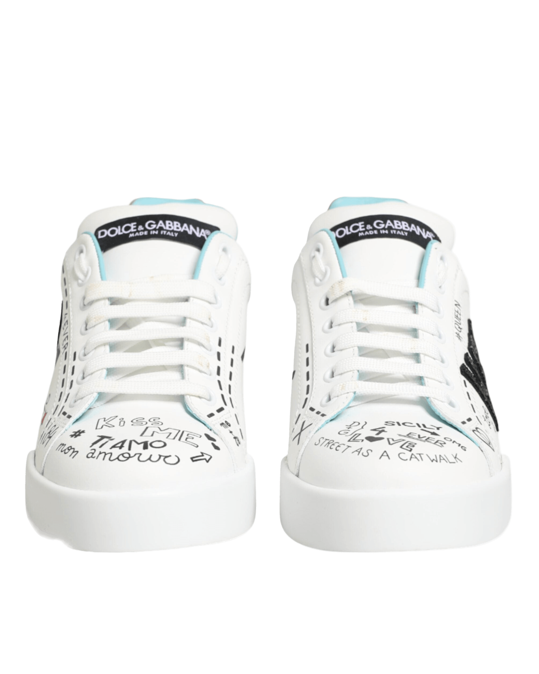 Dolce & Gabbana White Leather Graffiti Low Top Sneakers Shoes Glam Steals