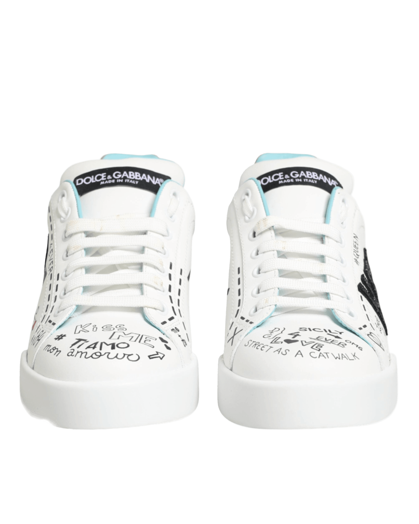 Dolce & Gabbana White Leather Graffiti Low Top Sneakers Shoes Sneakers