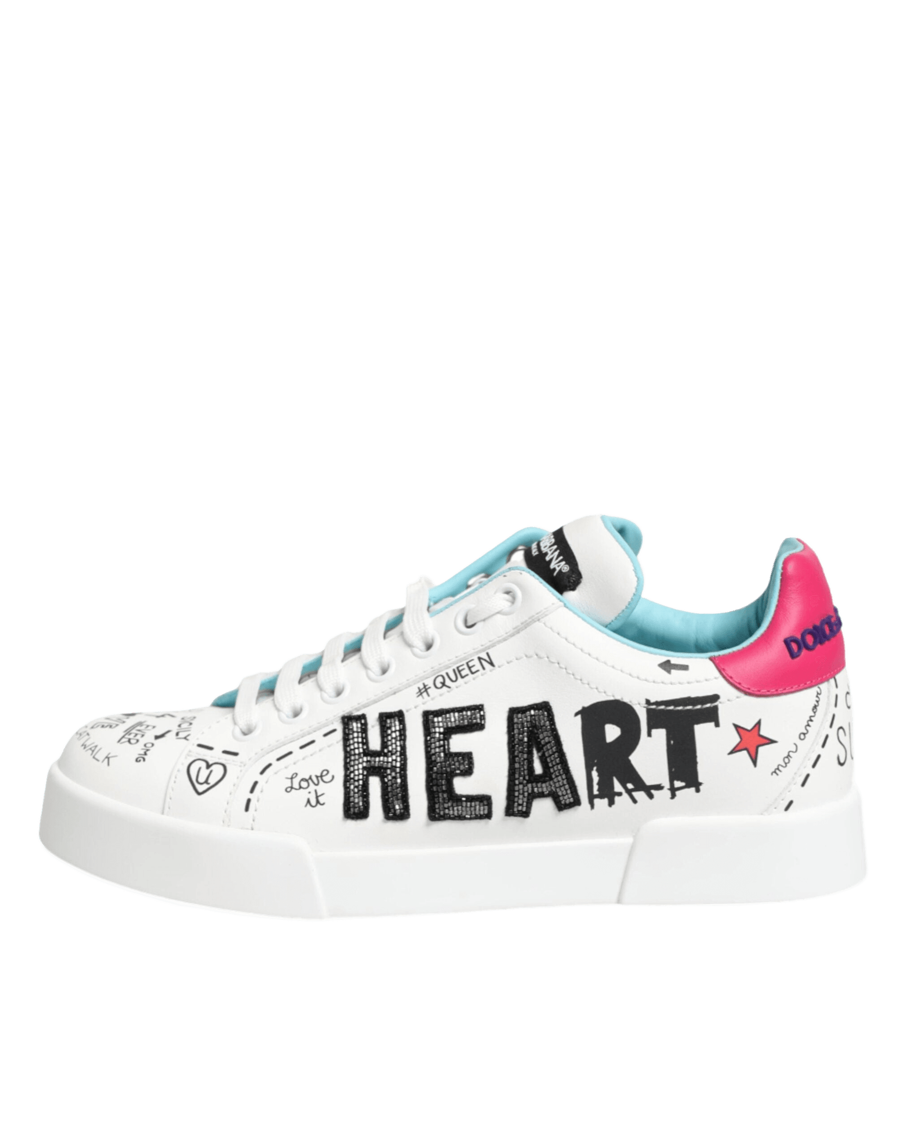 Dolce & Gabbana White Leather Graffiti Low Top Sneakers Shoes Sneakers
