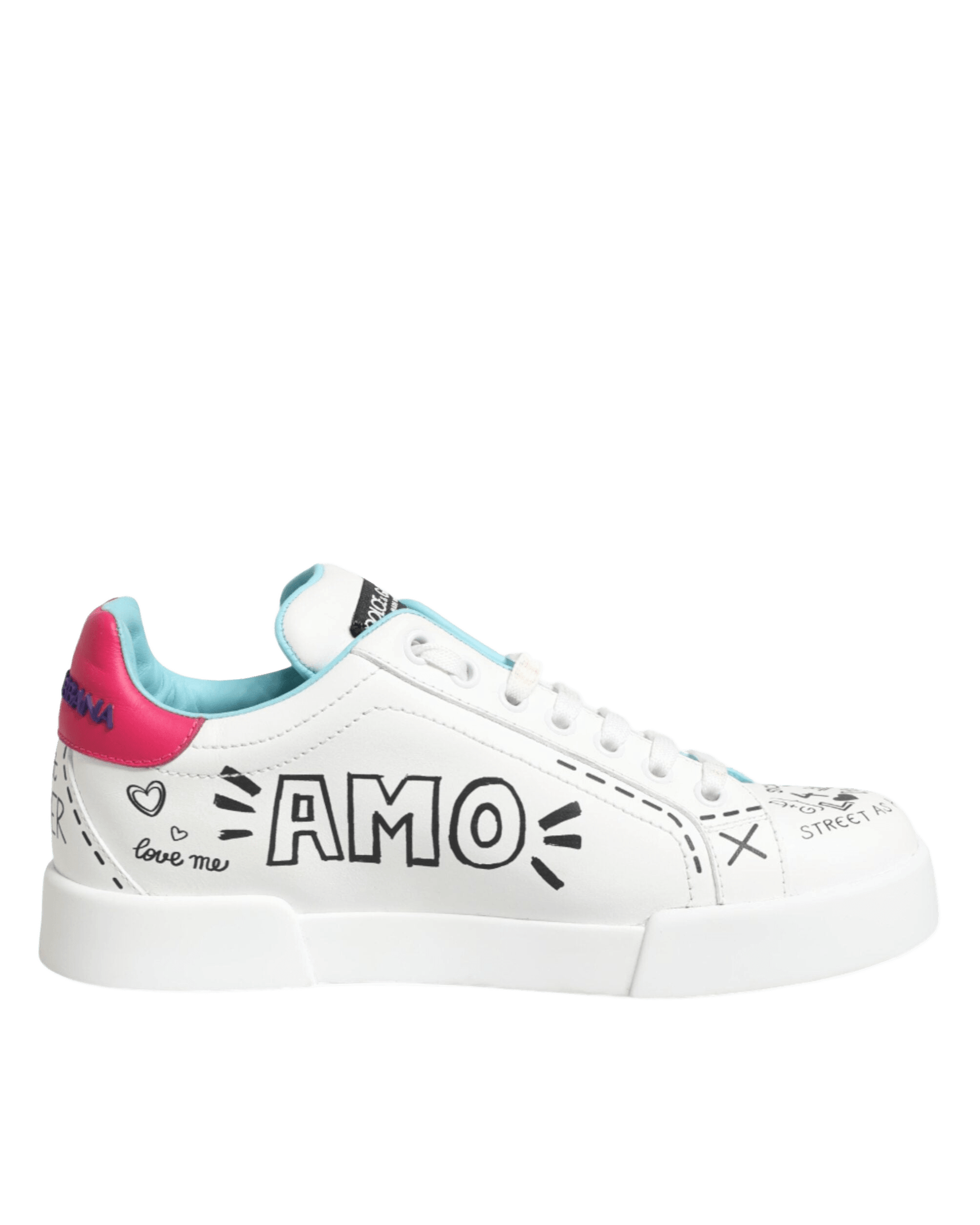 Dolce & Gabbana White Leather Graffiti Low Top Sneakers Shoes Sneakers