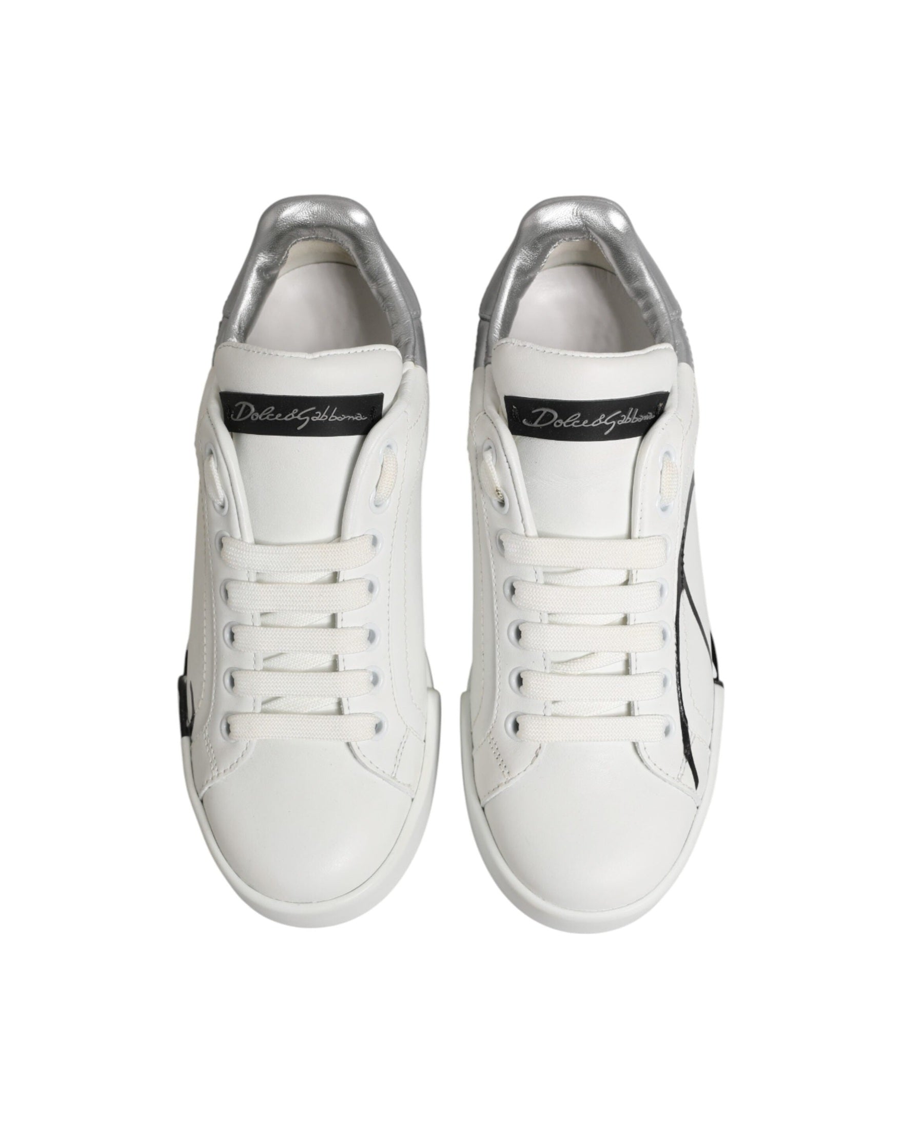 Dolce & Gabbana White Leather Gray Low Top Sneaker Shoes Glam Steals