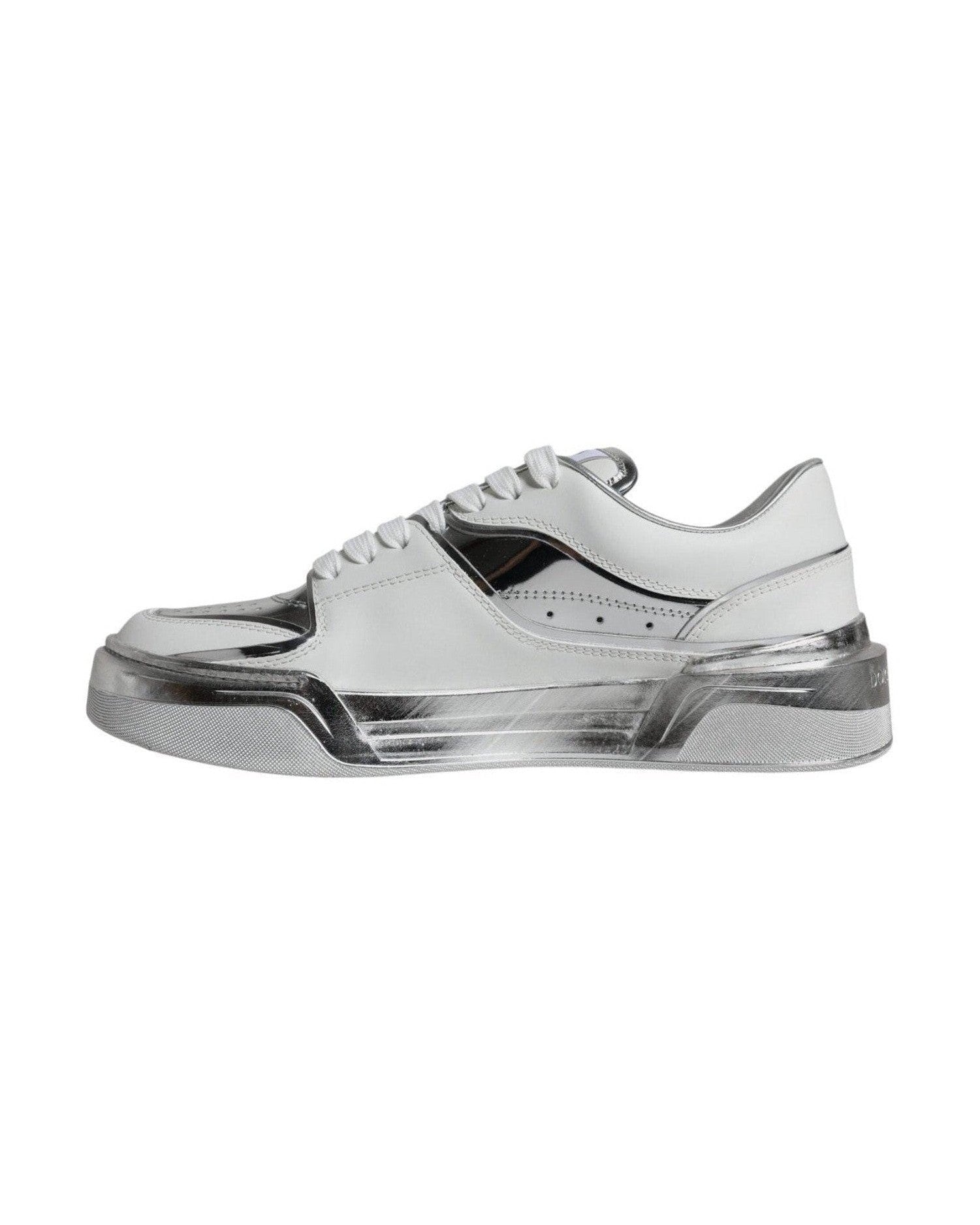 Dolce & Gabbana White Silver Leather Low Top Sneakers Shoes Glam Steals