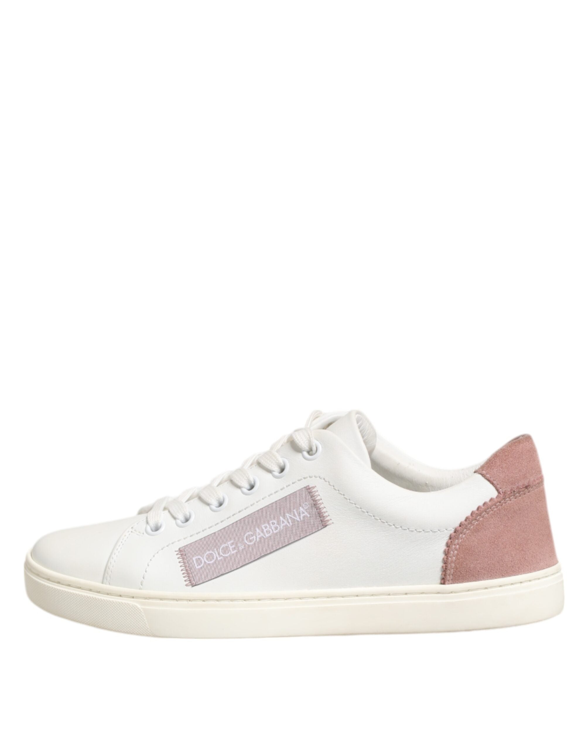 Dolce & Gabbana White Leather Pink Low Top Sneakers Shoes Glam Steals