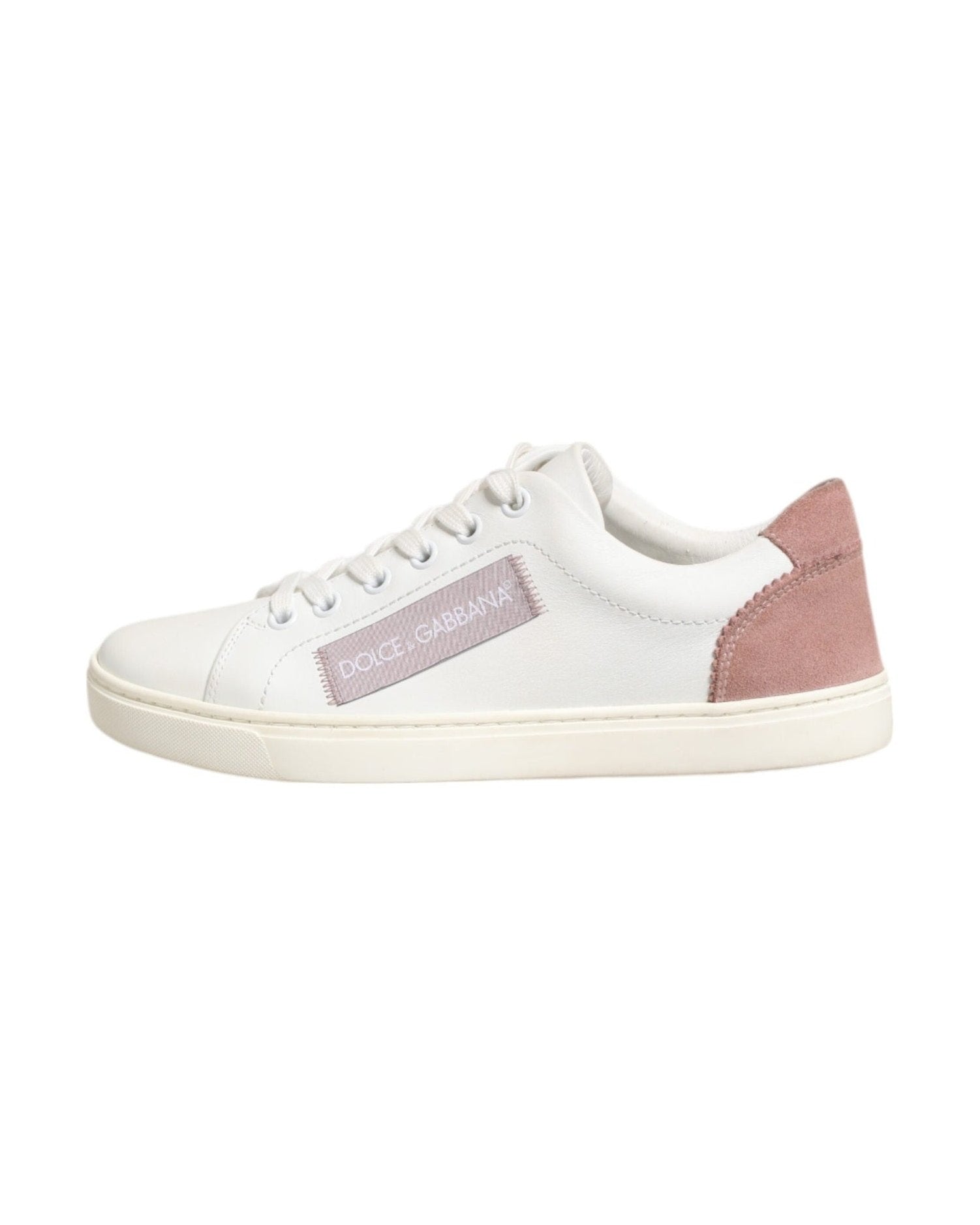 Dolce & Gabbana White Leather Pink Low Top Sneakers Shoes Glam Steals
