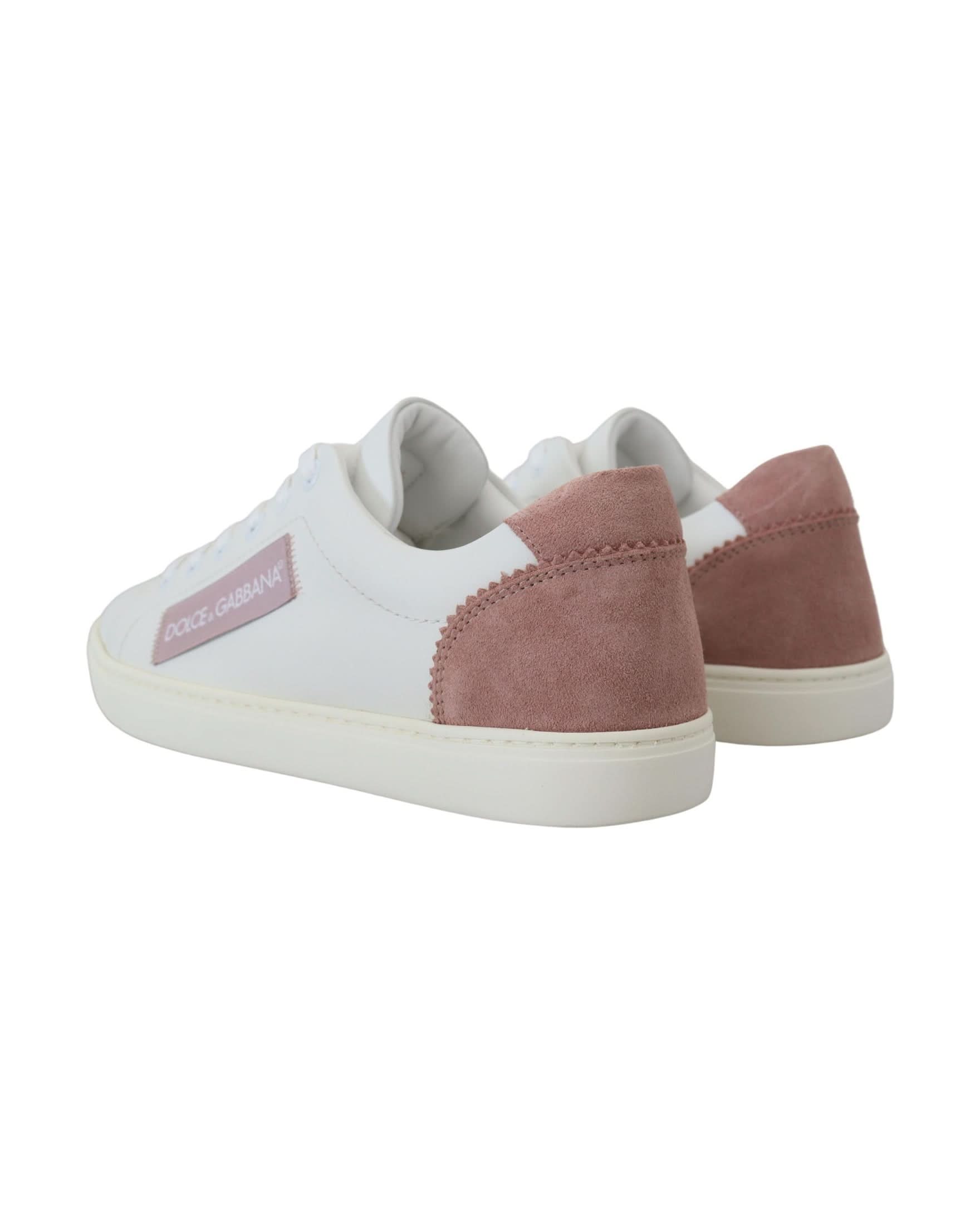 Dolce & Gabbana White Leather Pink Low Top Sneakers Sneakers