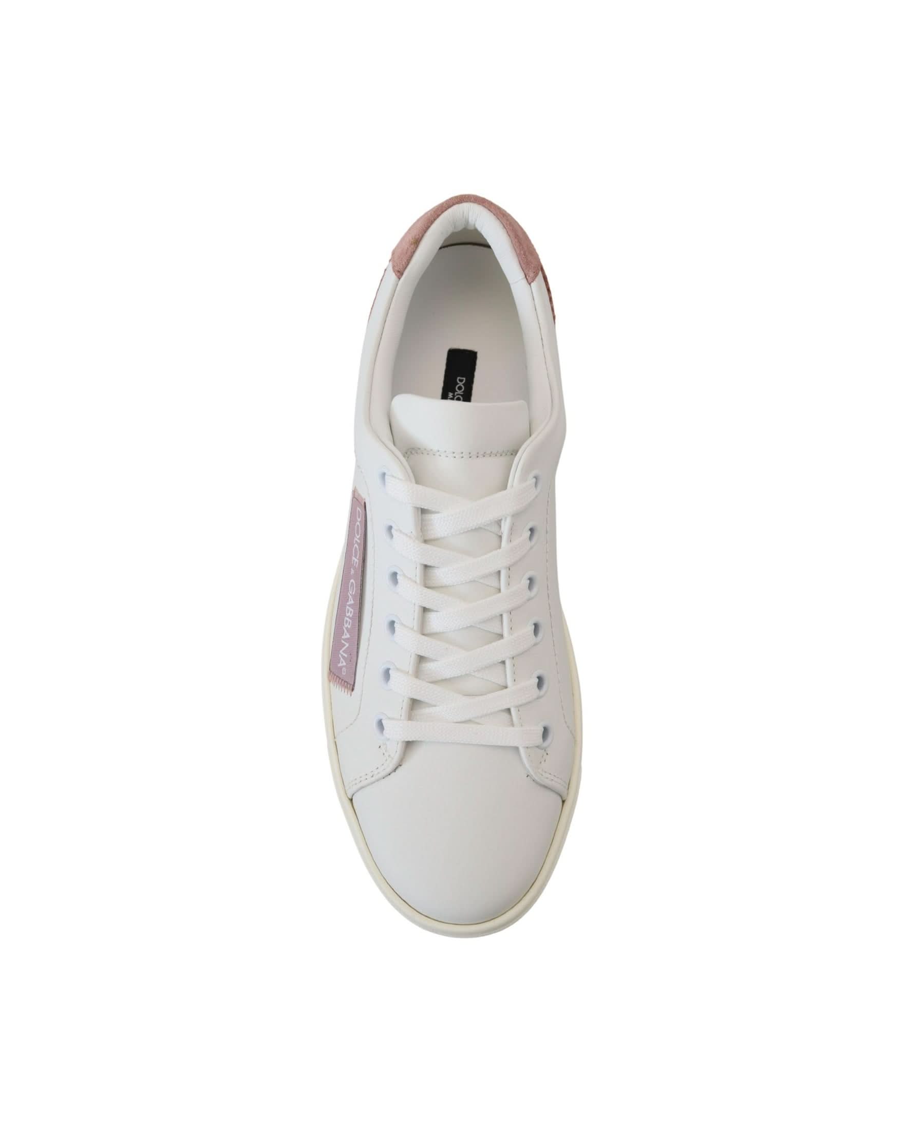 Dolce & Gabbana White Leather Pink Low Top Sneakers Sneakers