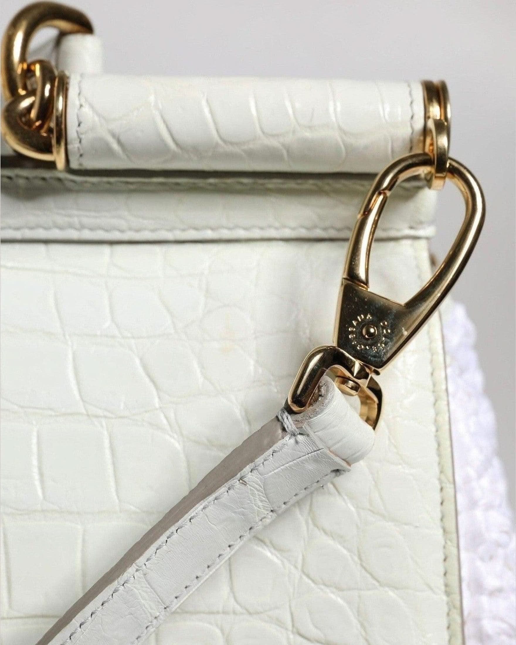 Dolce & Gabbana White Leather Rafia Top Handle Crossbody Bag Cross Body Bags