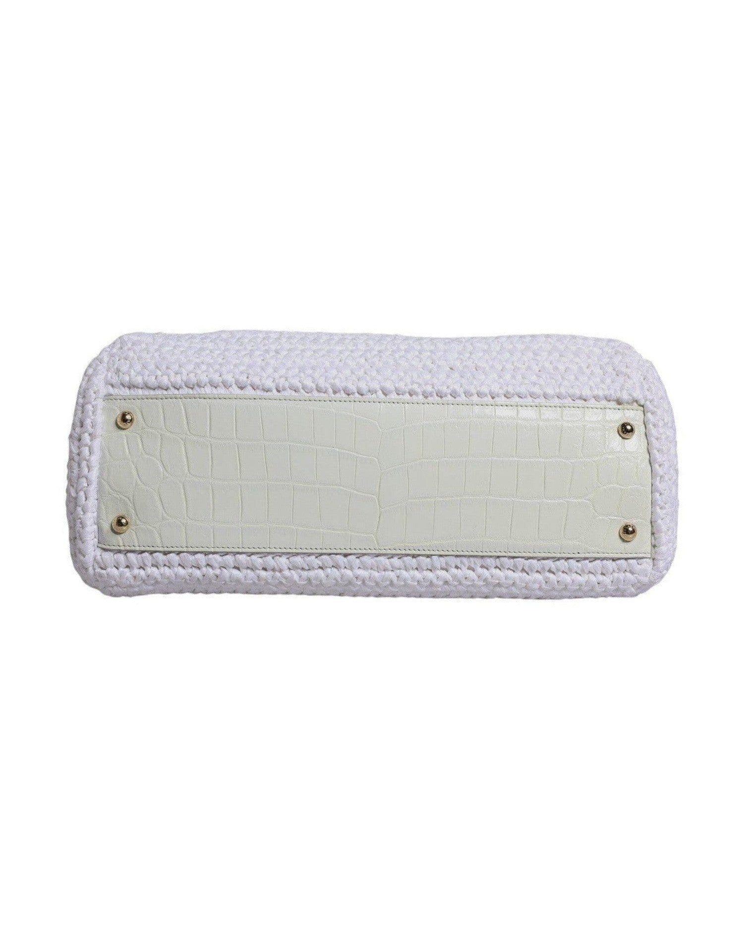Dolce & Gabbana White Leather Rafia Top Handle Crossbody Bag Cross Body Bags