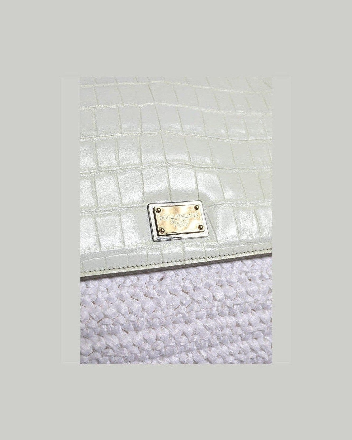 Dolce & Gabbana White Leather Rafia Top Handle Crossbody Bag Glam Steals