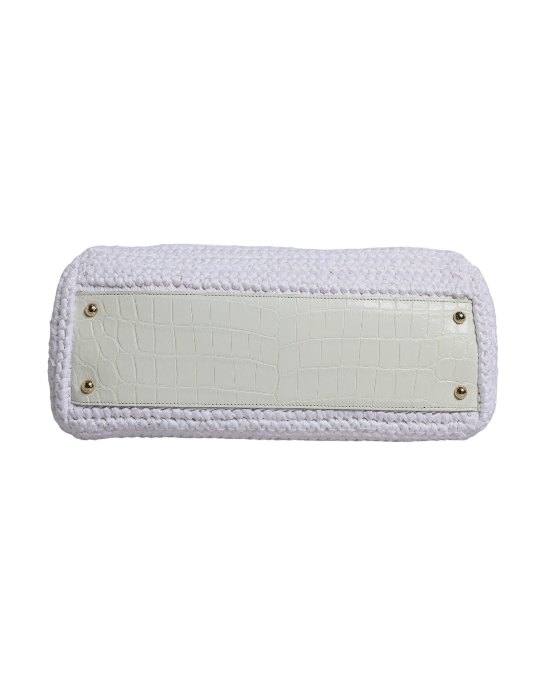 Dolce & Gabbana White Leather Rafia Top Handle Crossbody Bag Glam Steals