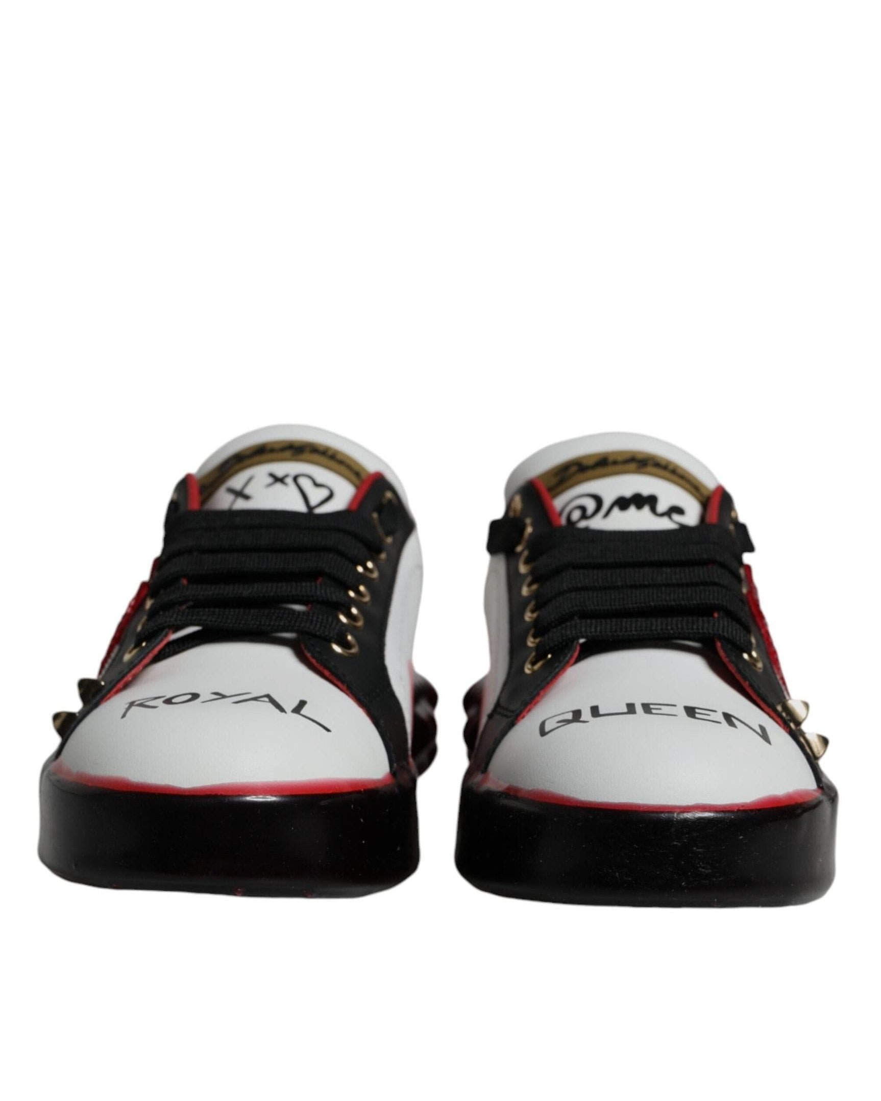 Dolce & Gabbana White Leather Red Crystals Portofino Sneakers Shoes Sneakers
