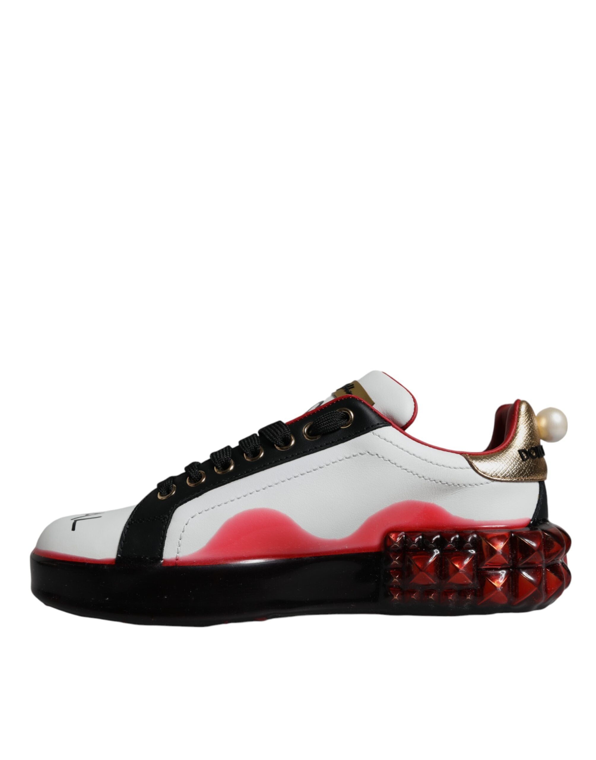 Dolce & Gabbana White Leather Red Crystals Portofino Sneakers Shoes Glam Steals