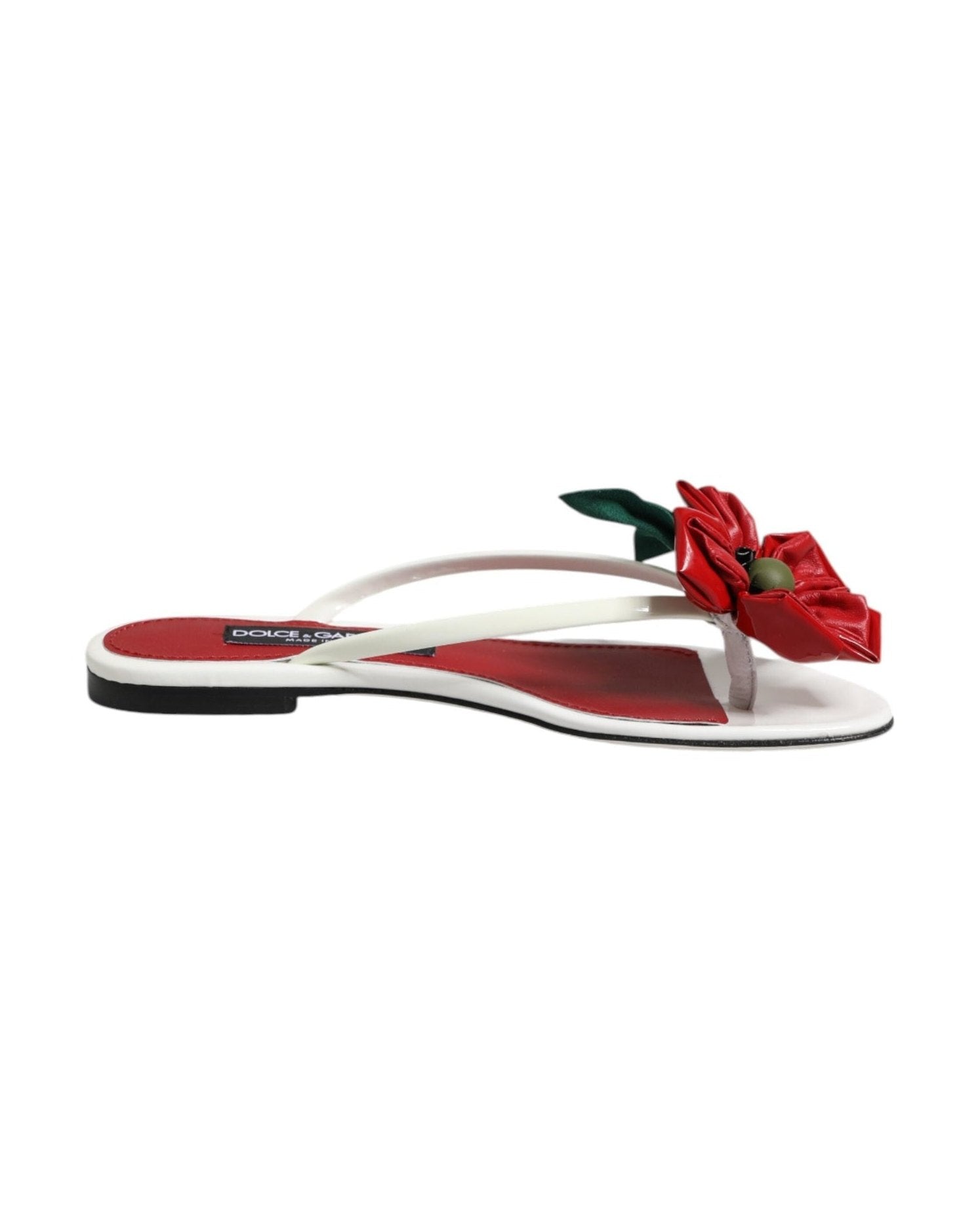 Dolce & Gabbana White Leather Red Keira Flower Sandals Shoes Sandals