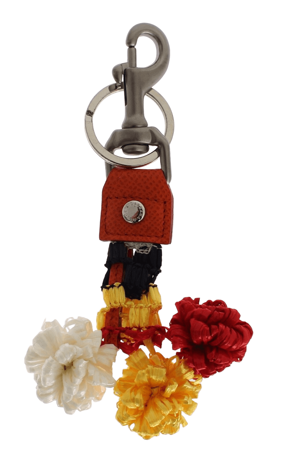 Dolce & Gabbana White Leather Red Raffia Clasp Finder Keyring Keychain Glam Steals