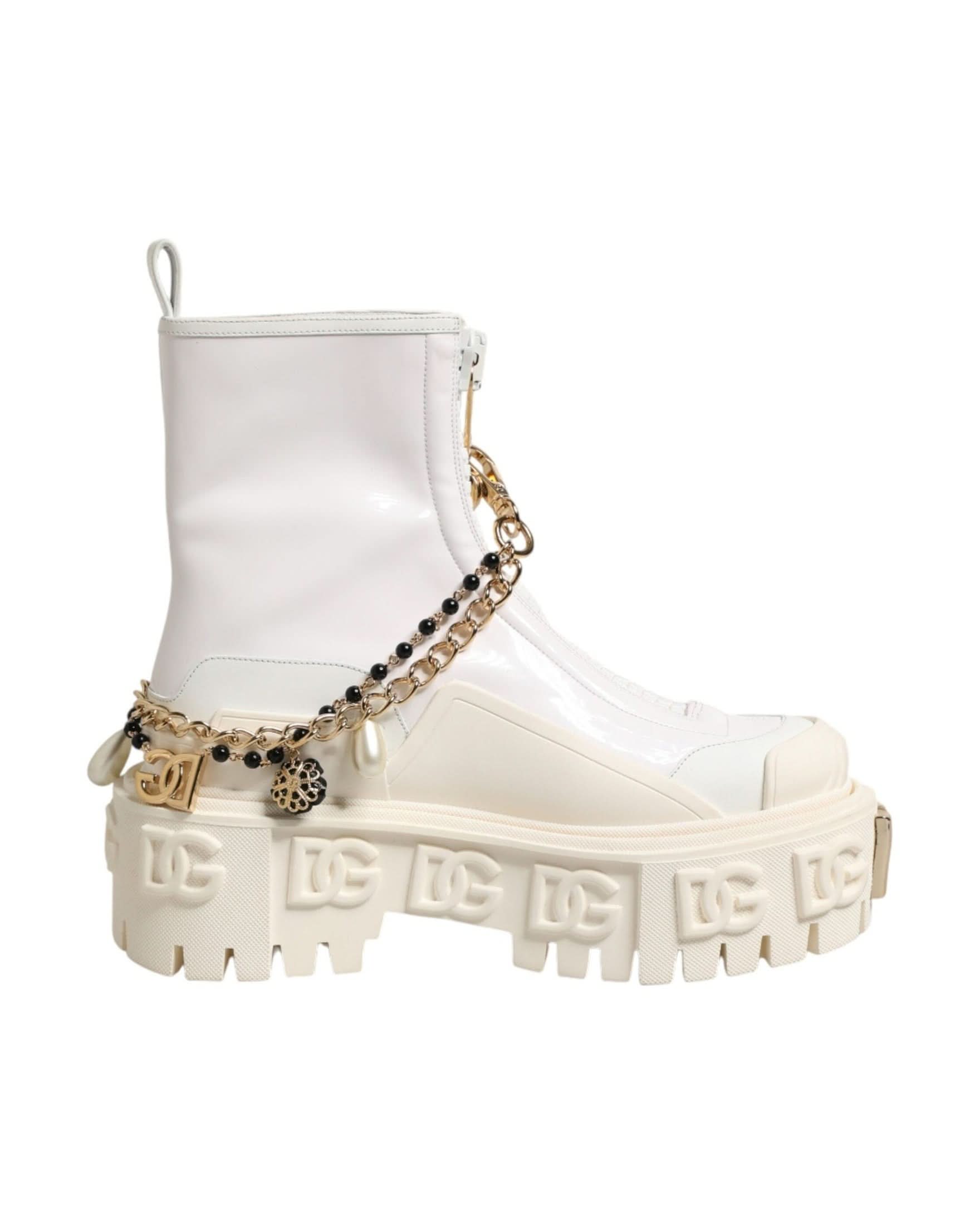 Dolce & Gabbana White Leather Rubber Logo Ankle Boots Shoes Boots
