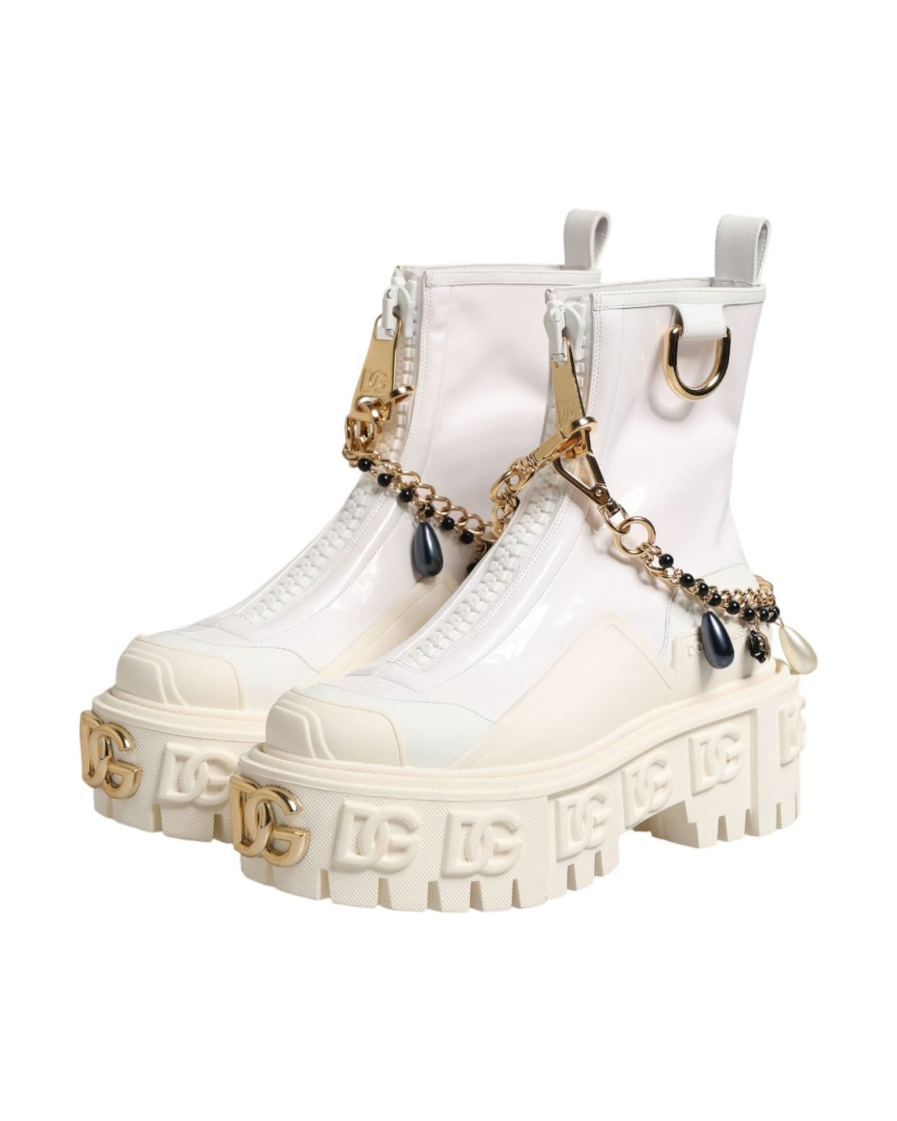 Dolce & Gabbana White Leather Rubber Logo Ankle Boots Shoes Boots