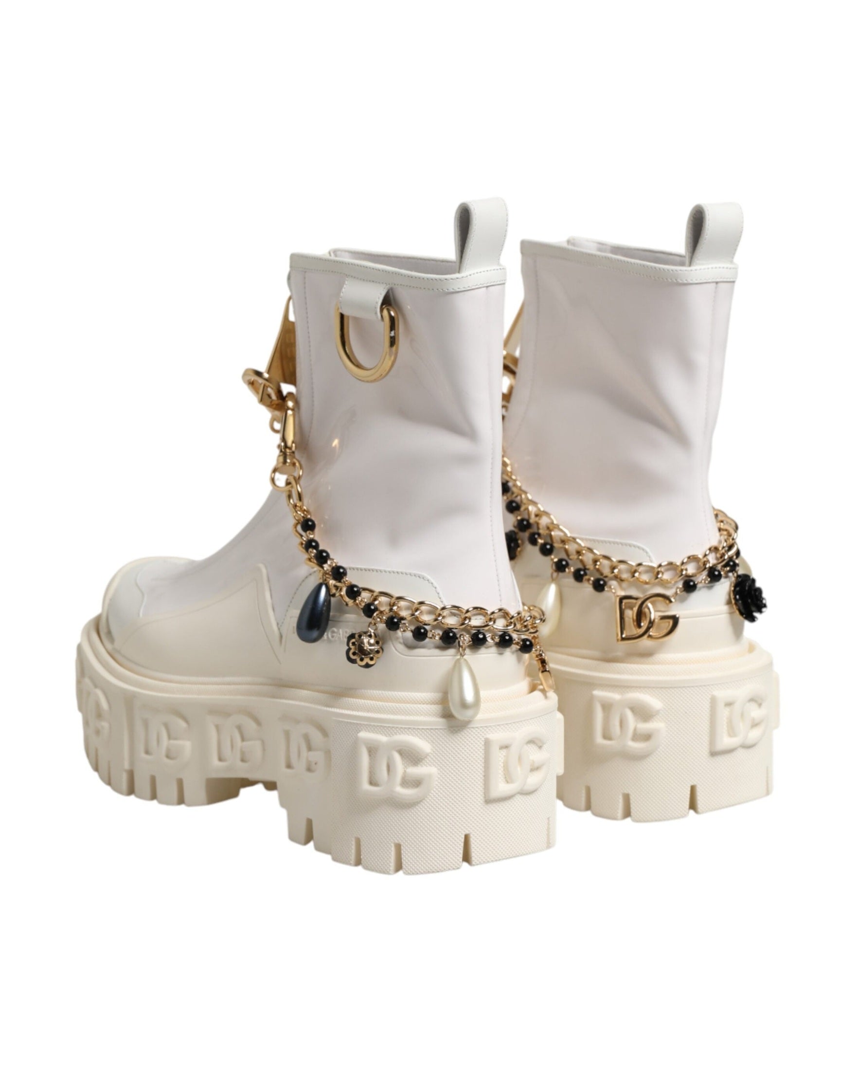 Dolce & Gabbana White Leather Rubber Logo Ankle Boots Shoes Glam Steals