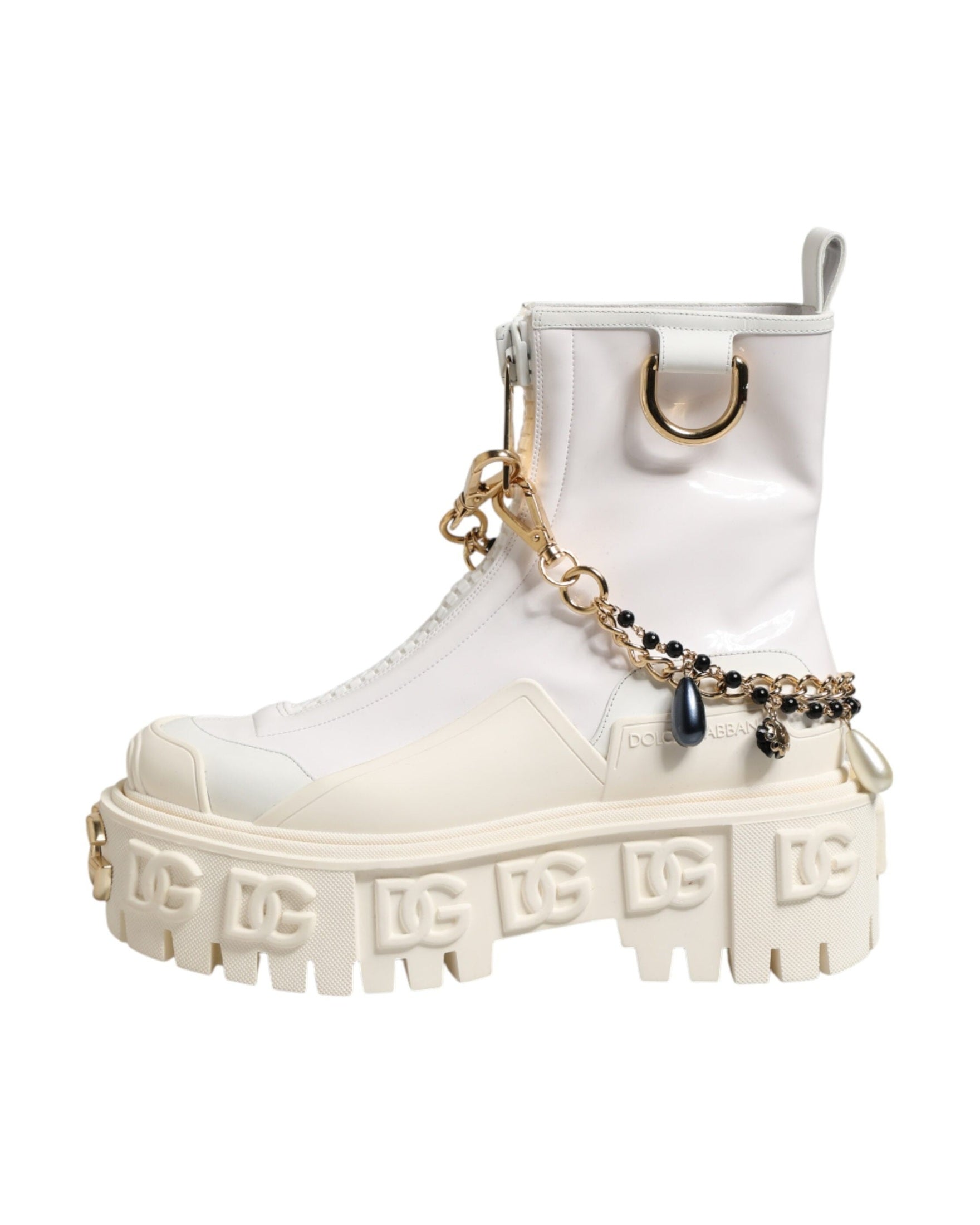 Dolce & Gabbana White Leather Rubber Logo Ankle Boots Shoes Glam Steals