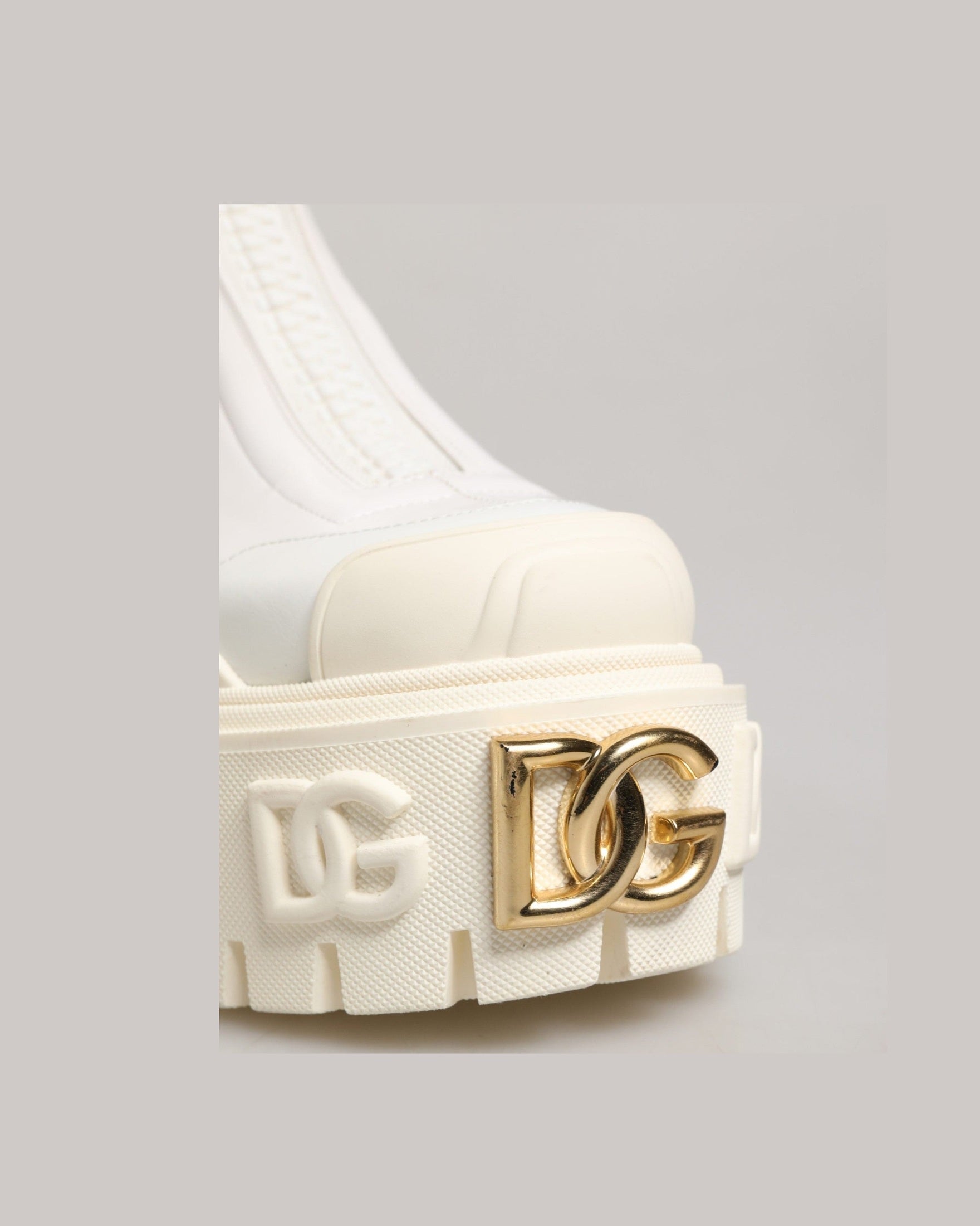 Dolce & Gabbana White Leather Rubber Logo Ankle Boots