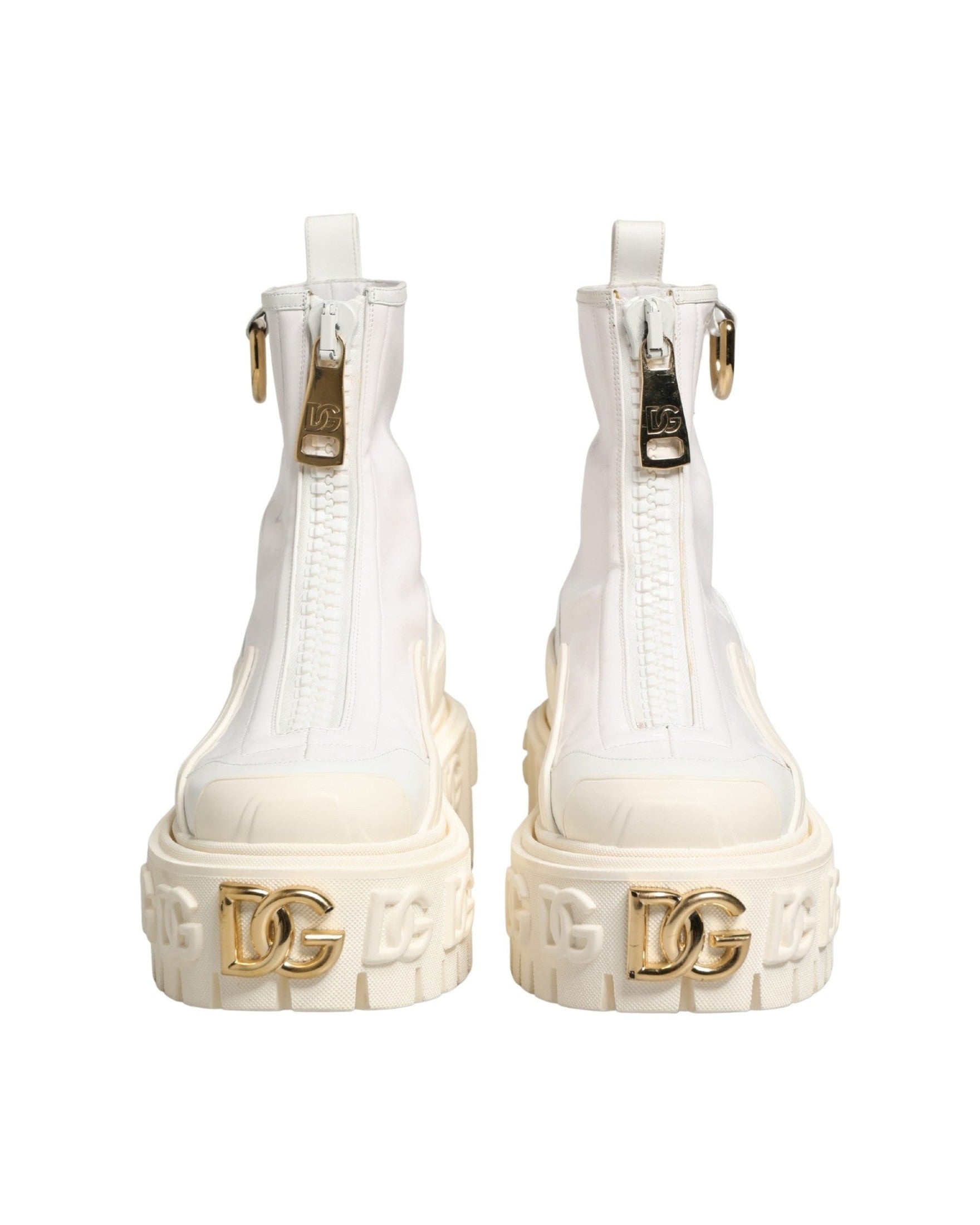 Dolce & Gabbana White Leather Rubber Logo Ankle Boots
