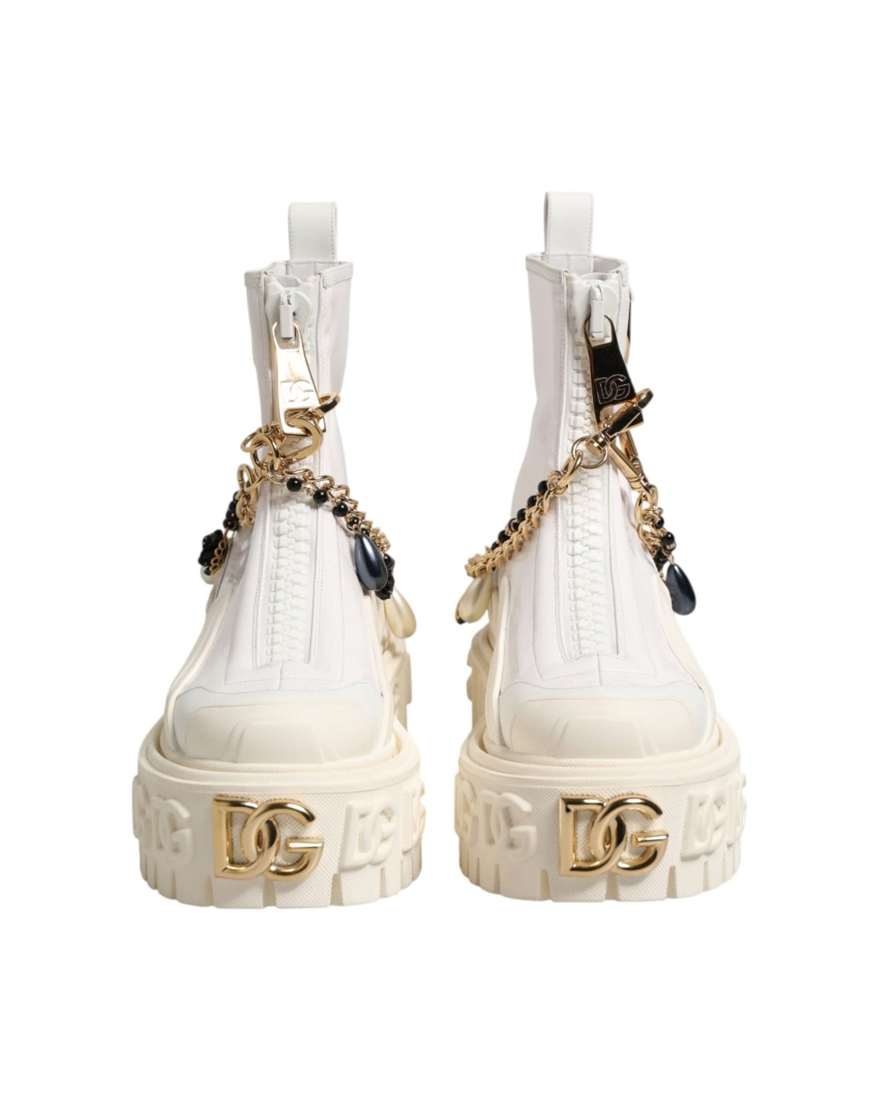 Dolce & Gabbana White Leather Rubber Logo Ankle Boots Shoes Boots