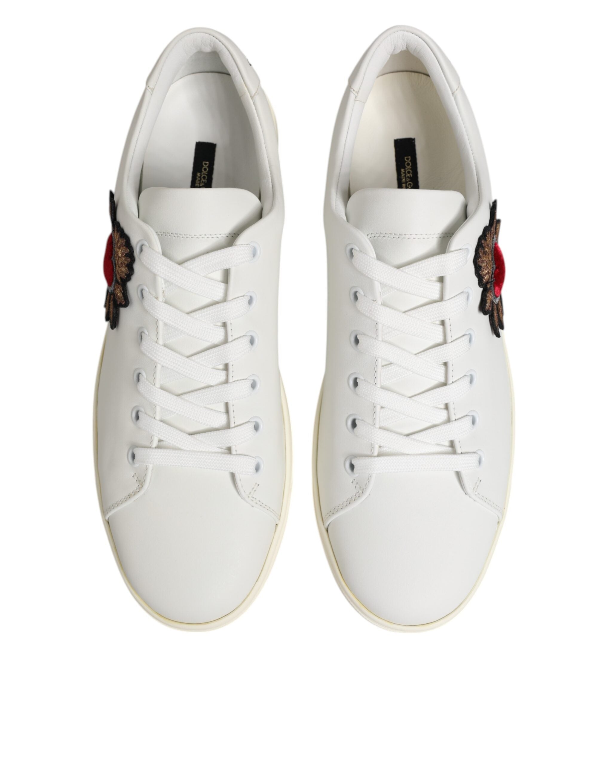 Dolce & Gabbana White Leather Sacre Heart Patch Sneakers Shoes Glam Steals