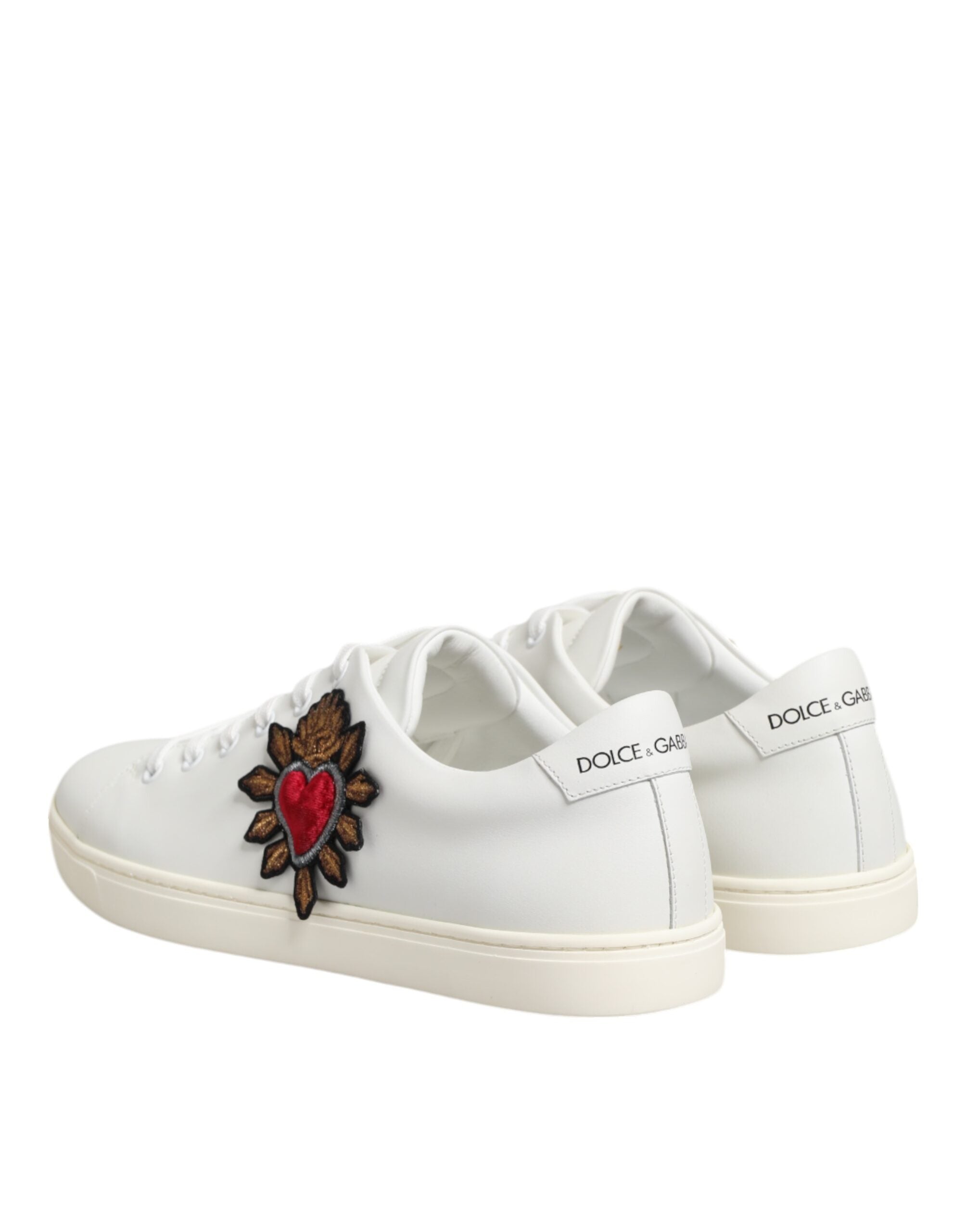 Dolce & Gabbana White Leather Sacre Heart Patch Sneakers Shoes Glam Steals