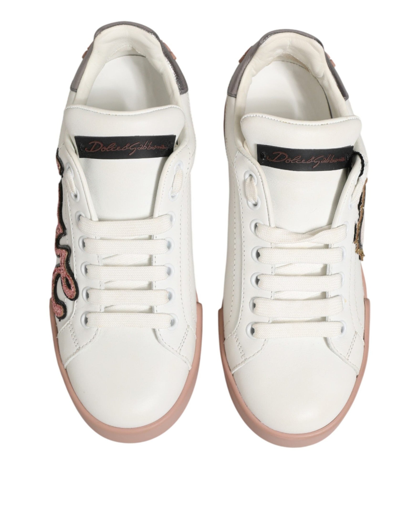 Dolce & Gabbana White Leather Sacred Heart Sneakers Shoes Glam Steals