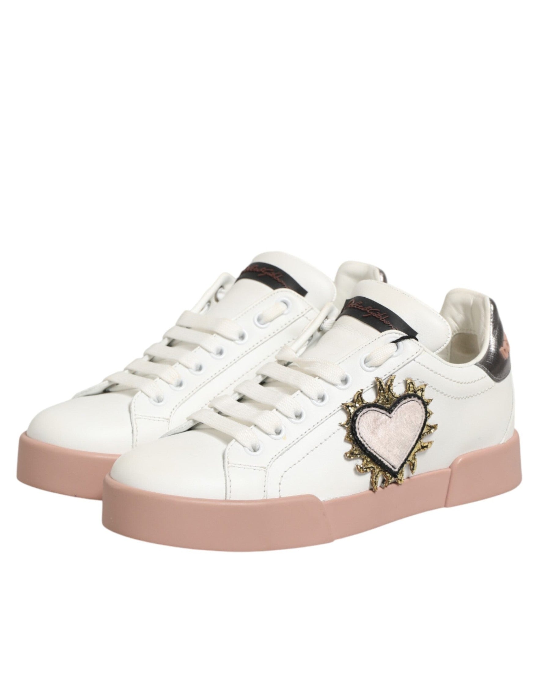 Dolce & Gabbana White Leather Sacred Heart Sneakers Shoes Glam Steals