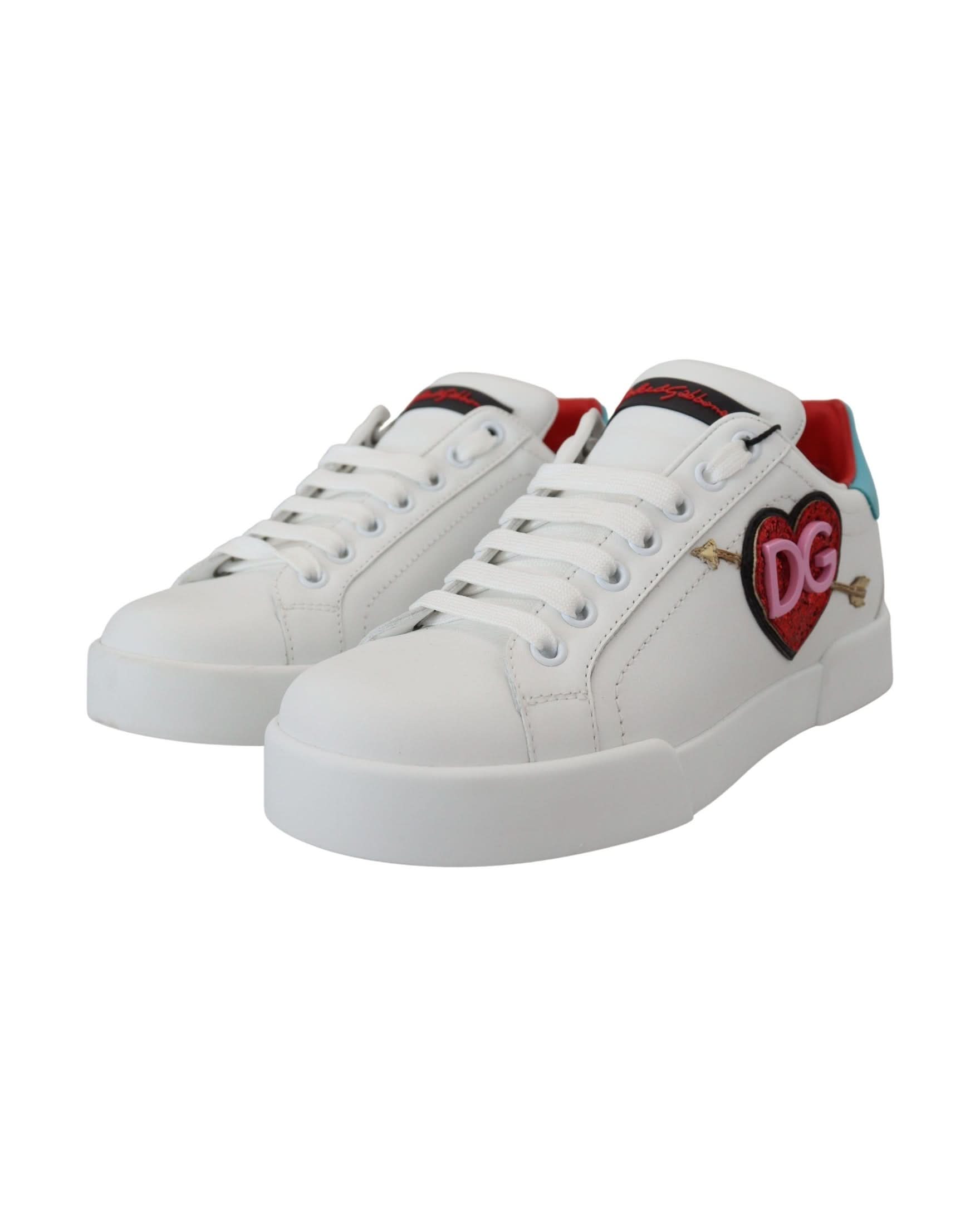 Dolce & Gabbana White Leather Sneaker Portofino Logo Heart Shoes Sneakers
