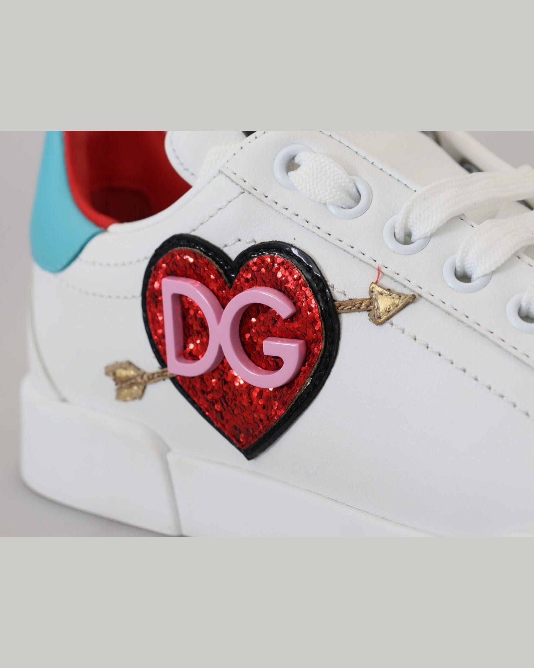 Dolce & Gabbana White Leather Sneaker Portofino Logo Heart Shoes Glam Steals