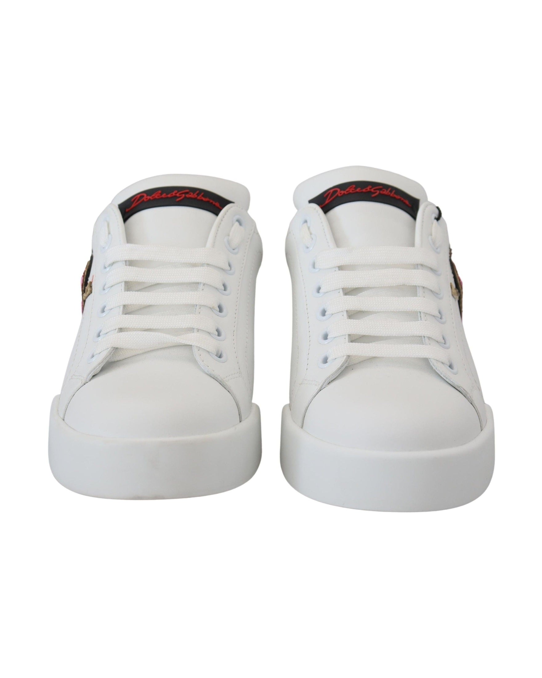 Dolce & Gabbana White Leather Sneaker Portofino Logo Heart Shoes Glam Steals